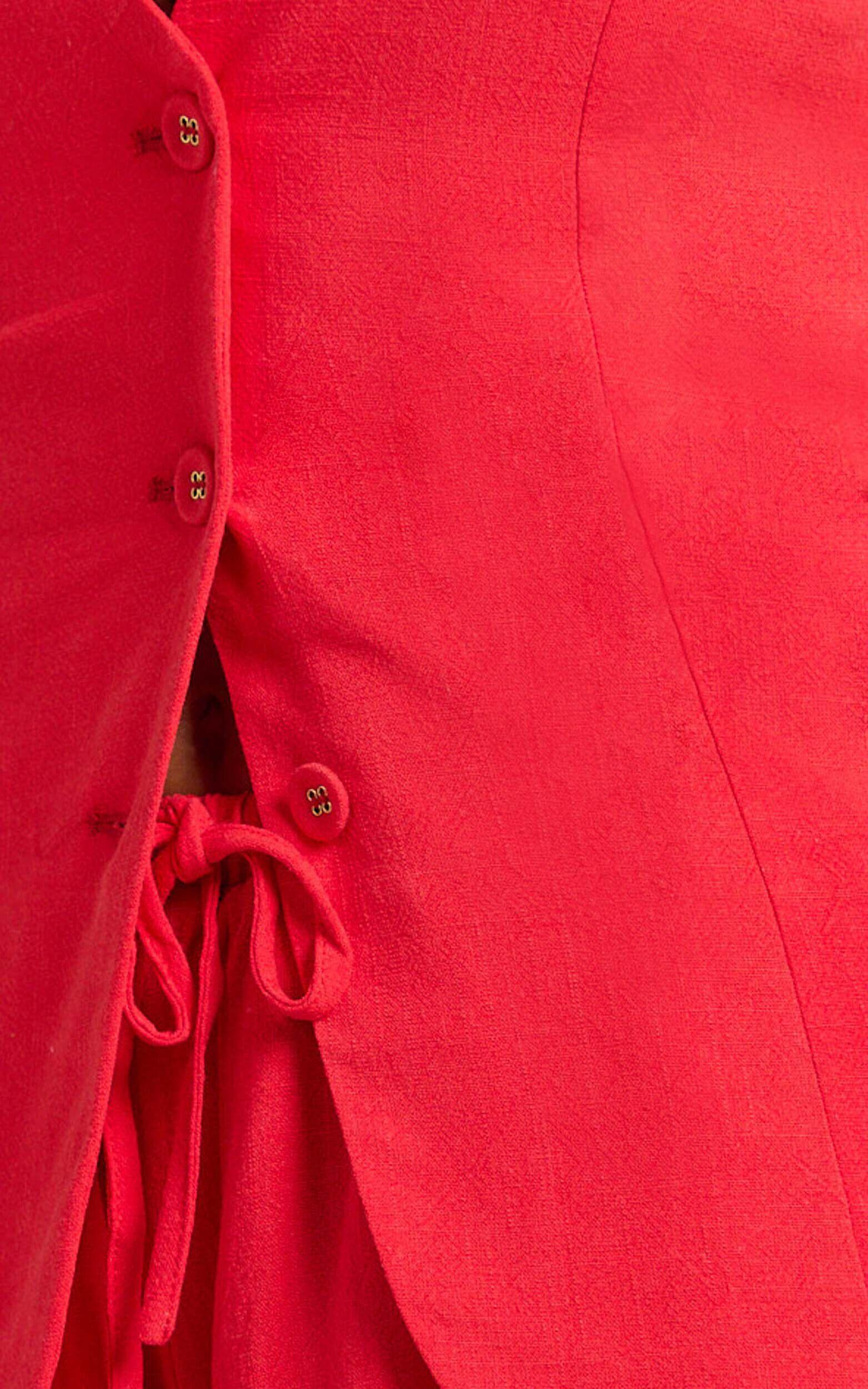 Olivia Top - Longline Linen V Neck Back Tie Vest Top in Red Product Image