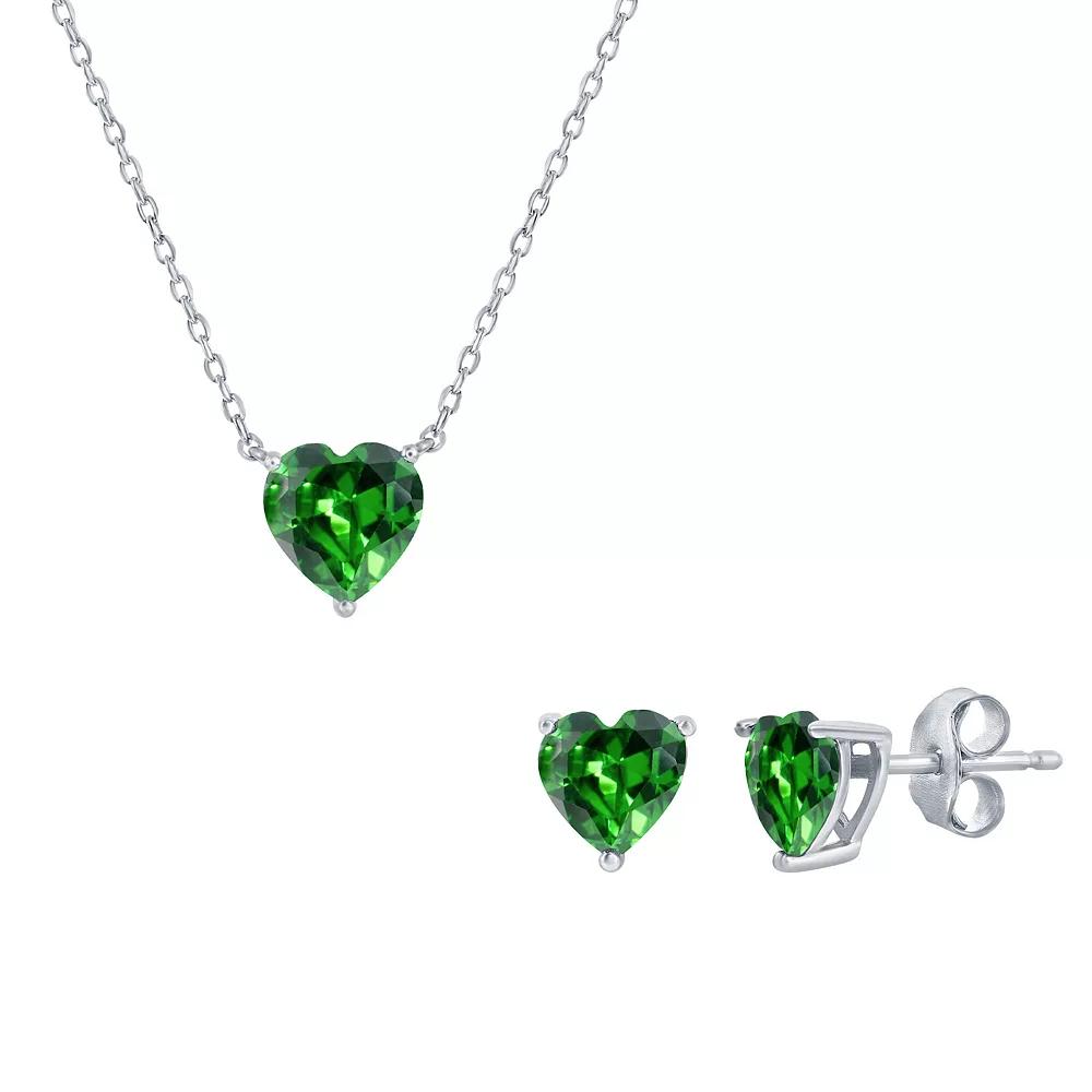 Argento Bella Sterling Silver Cubic Zirconia Birthstone Heart Necklace & Stud Earring Set, Women's,  Product Image
