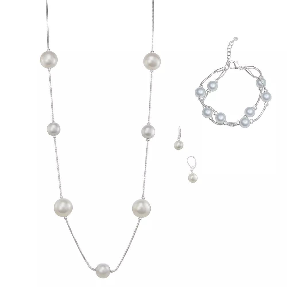 Youre Invited Silver Simulated Pearl Necklace, Earrings & Bracelet Set, Womens, Silver Tone Product Image