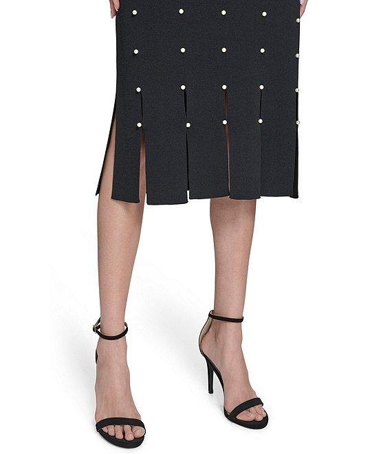 Vince Camuto Sweater Knit Round Neck Sleeveless Embellished Dress Product Image