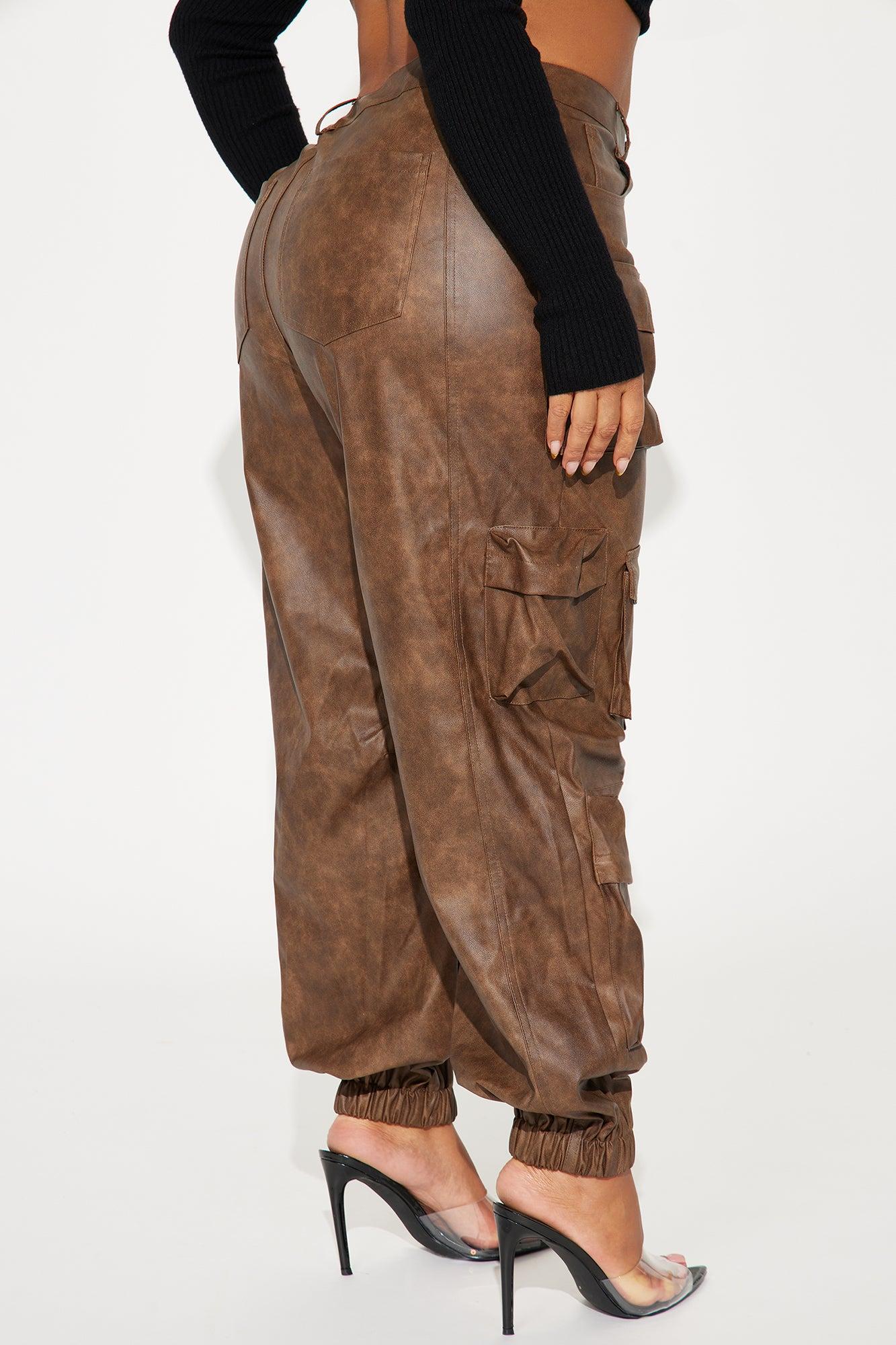 Weekend Warrior Washed Faux Leather Cargo Jogger - Brown Product Image