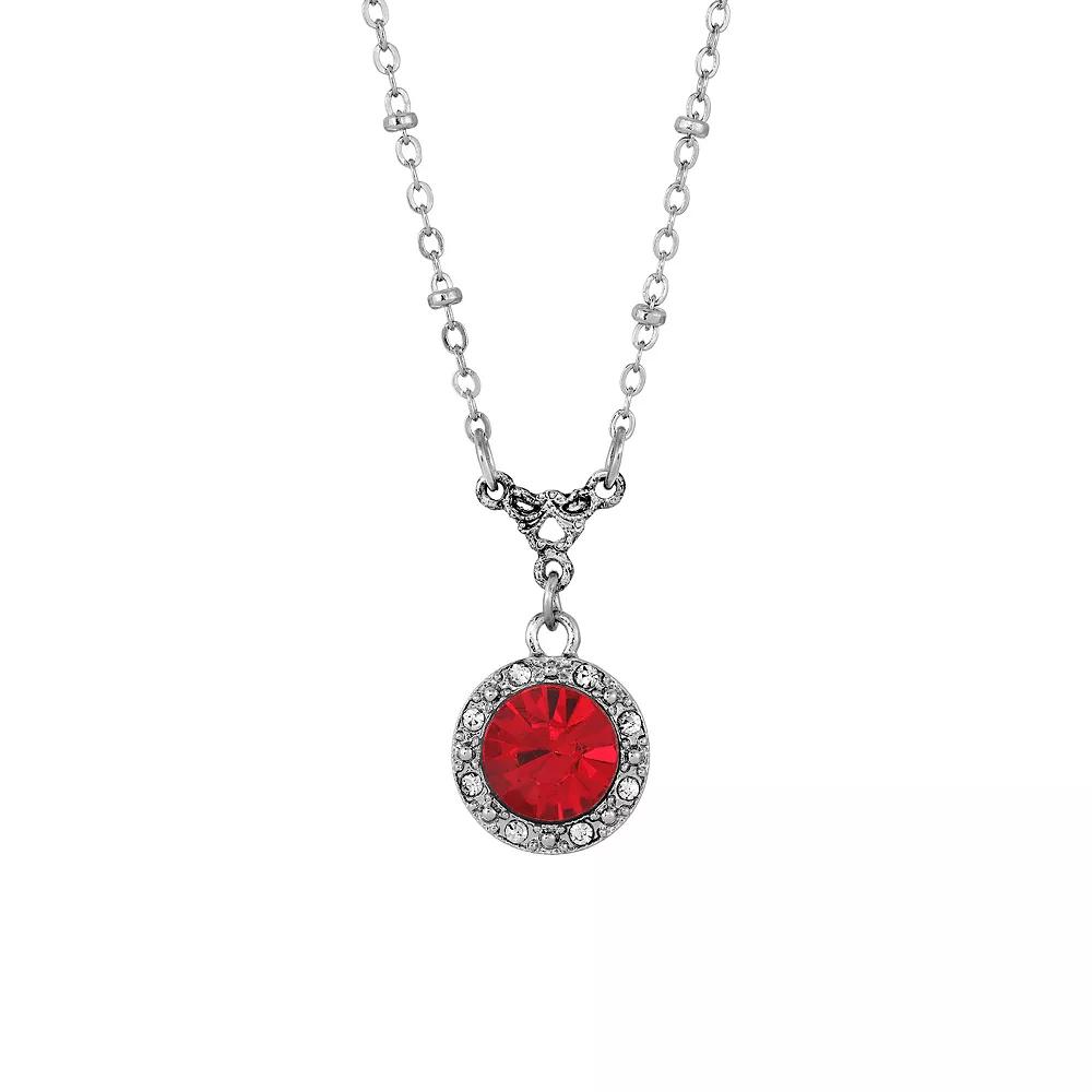 1928 Silver Tone Round Red Simulated Crystal Necklace, Womens Product Image