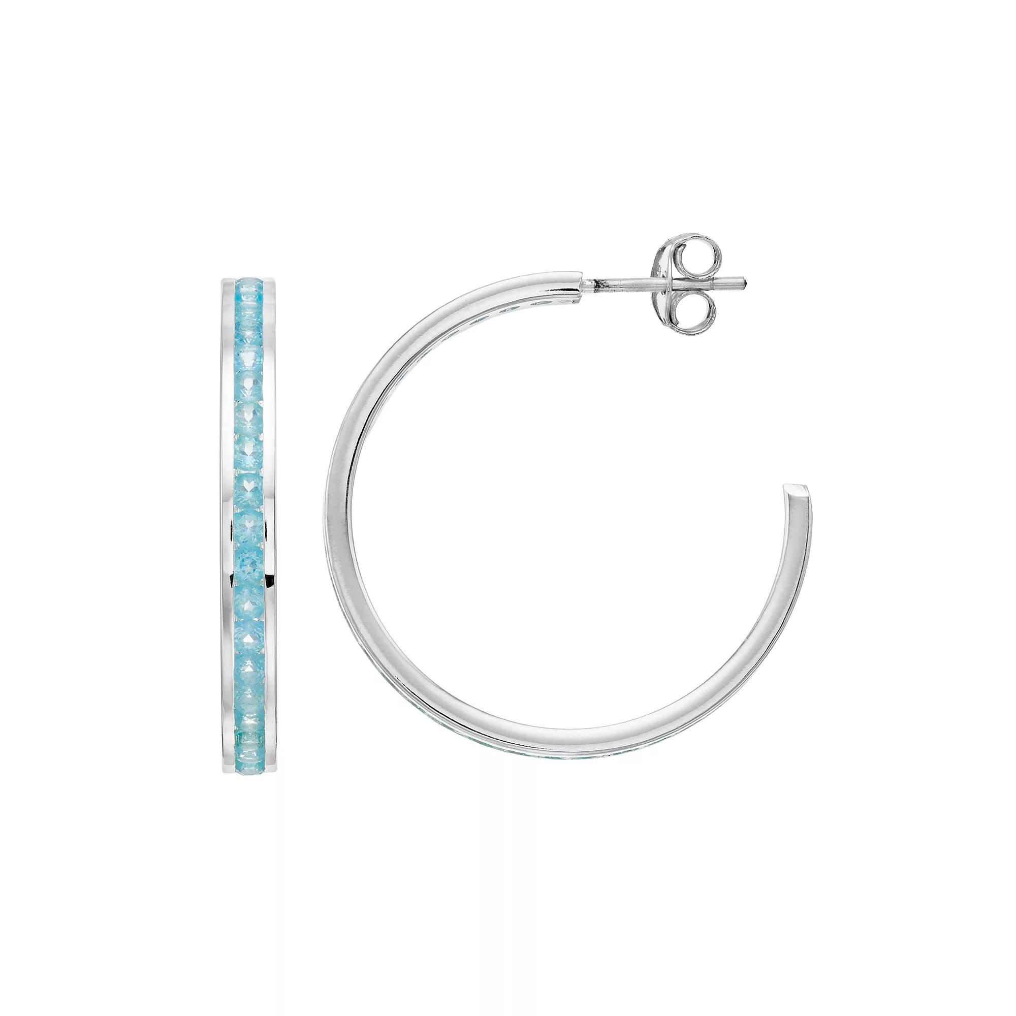 Traditions Jewelry Company Sterling Silver Channel-Set Apatite Birthstone Hoop Earrings, Women's Product Image