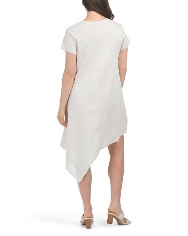 Linen Blend Knit Mix Media Short Sleeve Mini Dress for Women | Cotton/Cotton Product Image