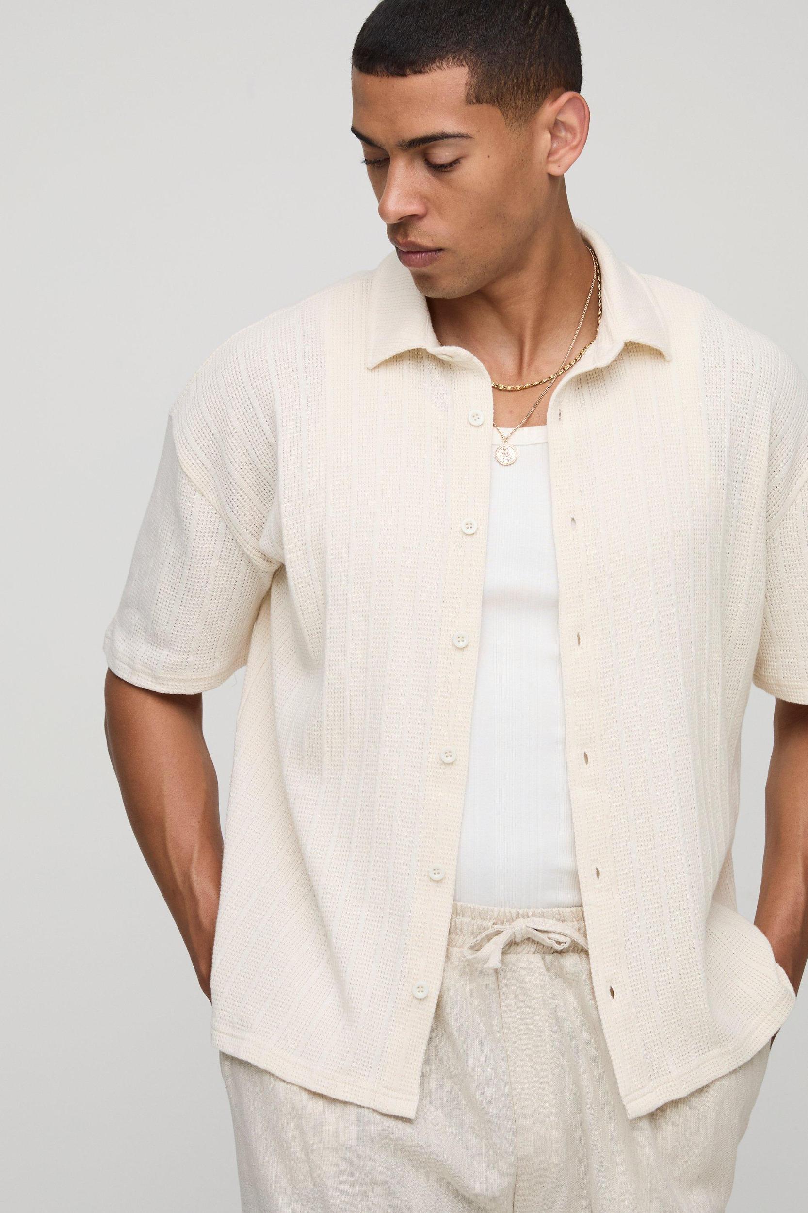Ribbed Oversized Short Sleeve Shirt | boohooMAN USA Product Image
