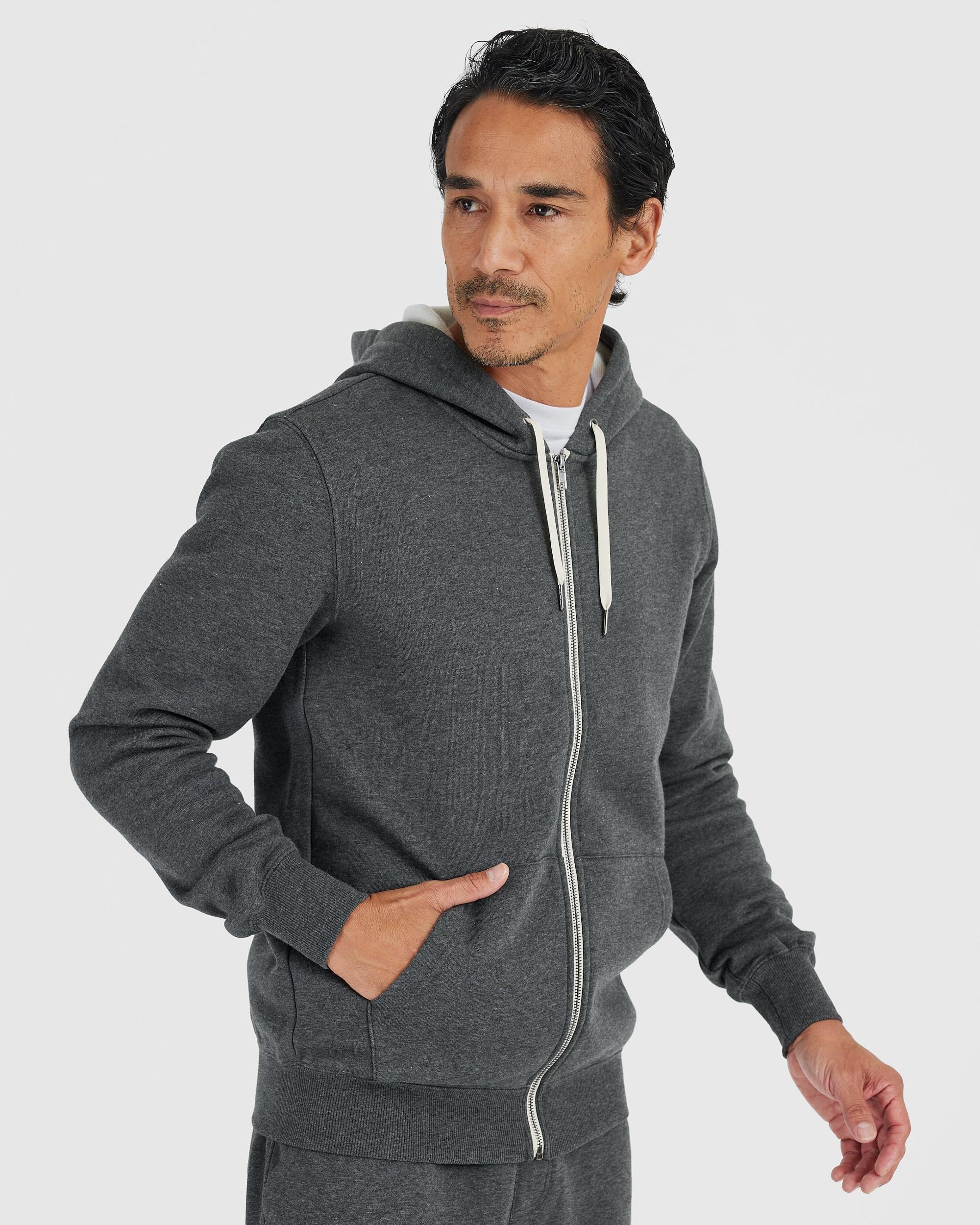 Charcoal Heather Gray Fleece French Terry Zip Hoodie Product Image