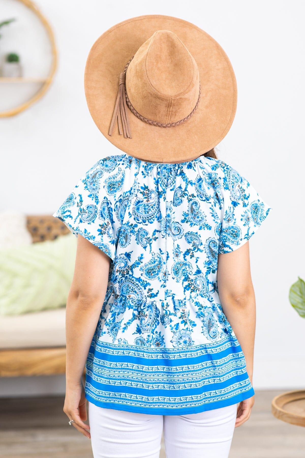 Royal and Off White Paisley Border Print Top Product Image