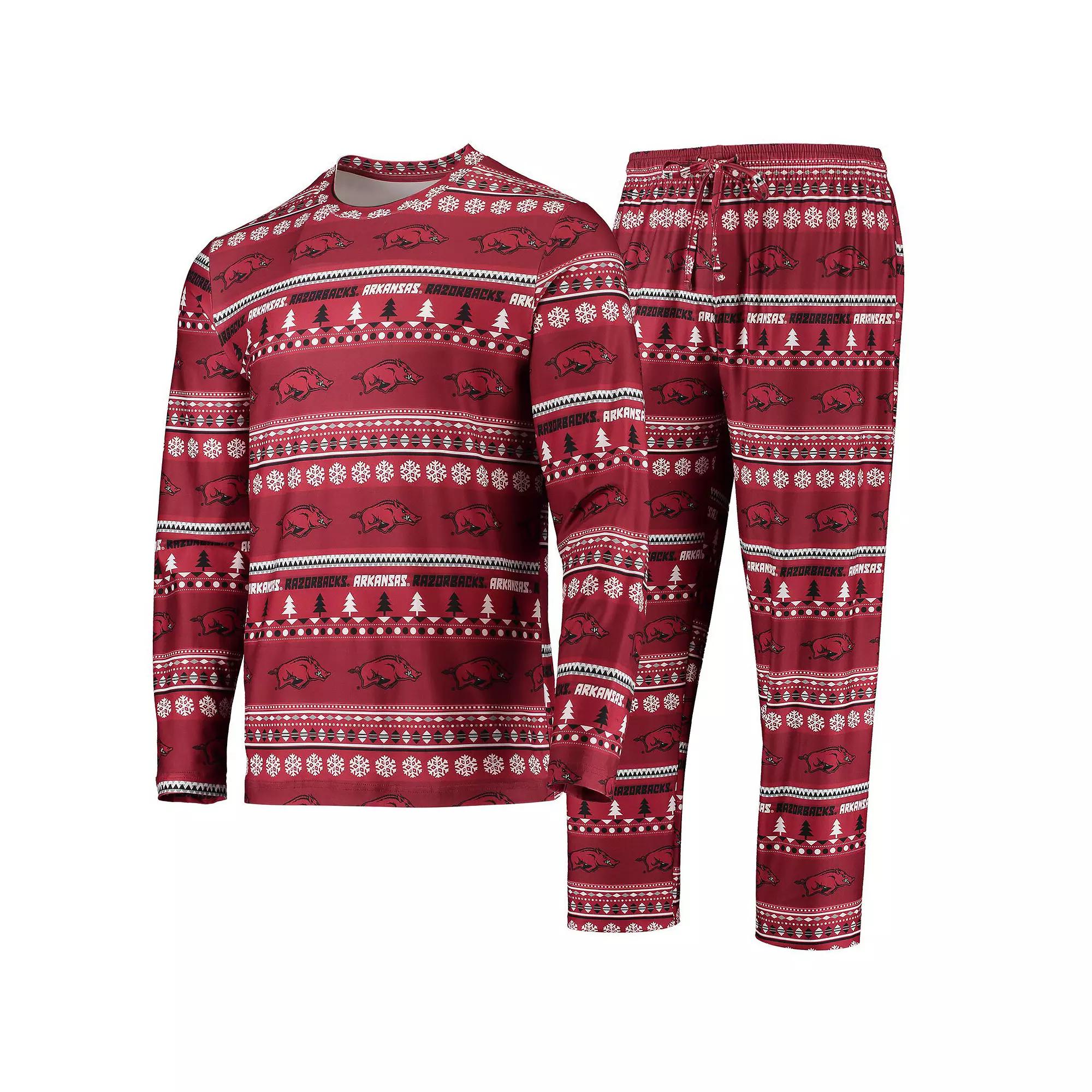 Men's Concepts Sport Cardinal Arkansas Razorbacks Ugly Sweater Long Sleeve T-Shirt and Pants Sleep Set,  Product Image