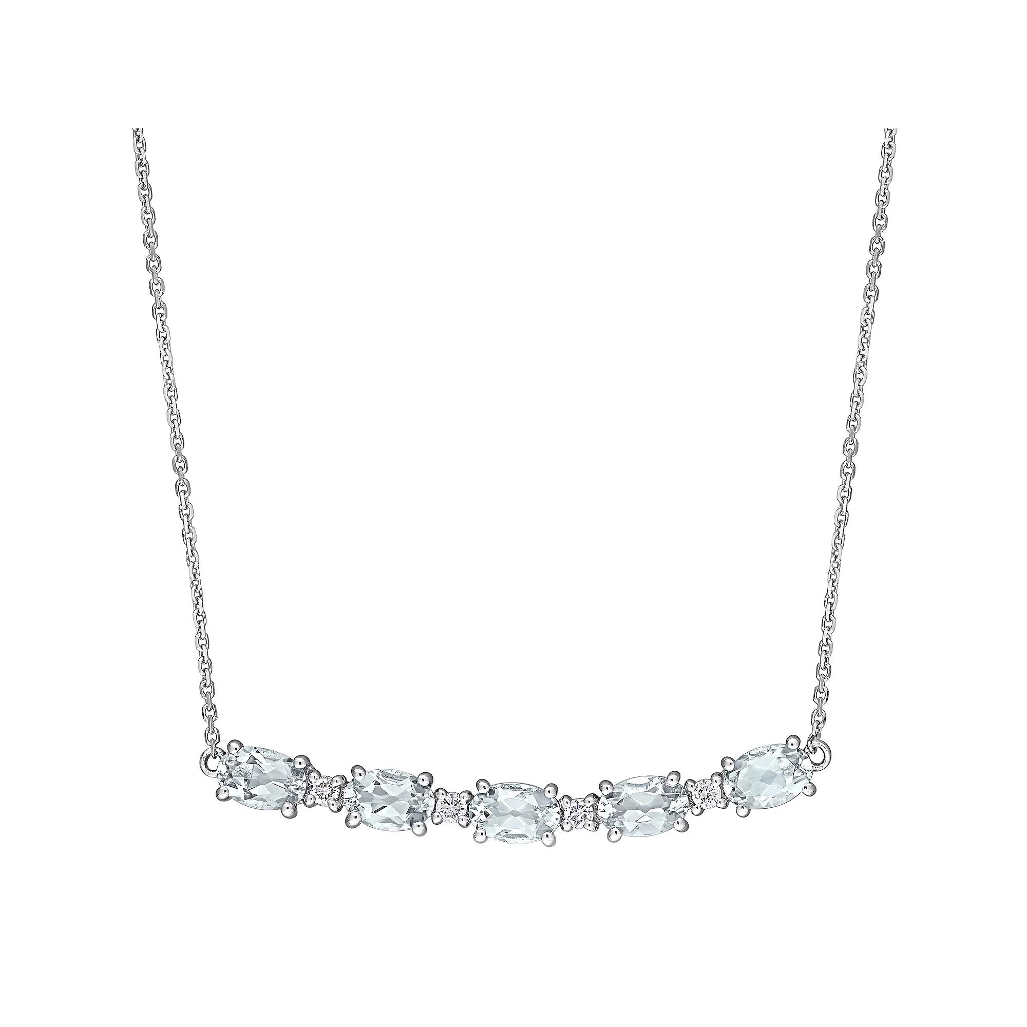 Stella Grace 14k White Gold Aqumarine & 1/8 Carat T.W. Diamond Rounded Bar Necklace, Women's, Size: 17" Product Image
