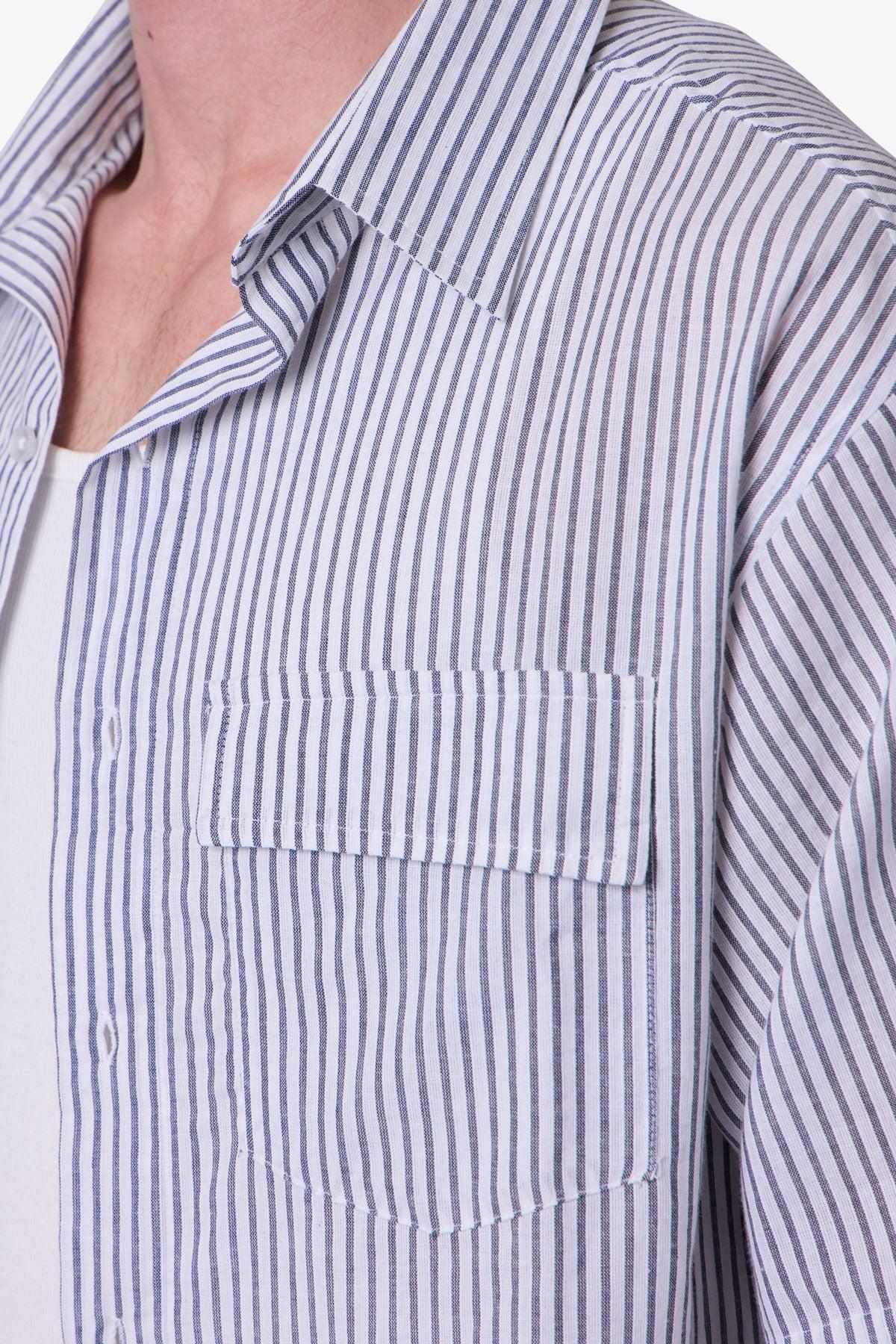 Cropped Boxy Striped S/S Shirt - Blue Product Image