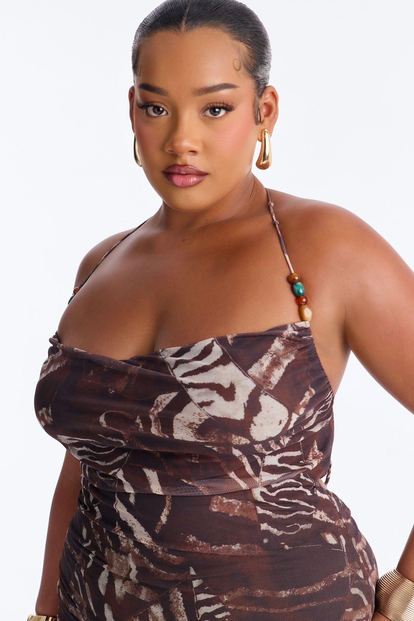 Maryam Abstract Mesh Mini Dress - Brown/combo Female Product Image