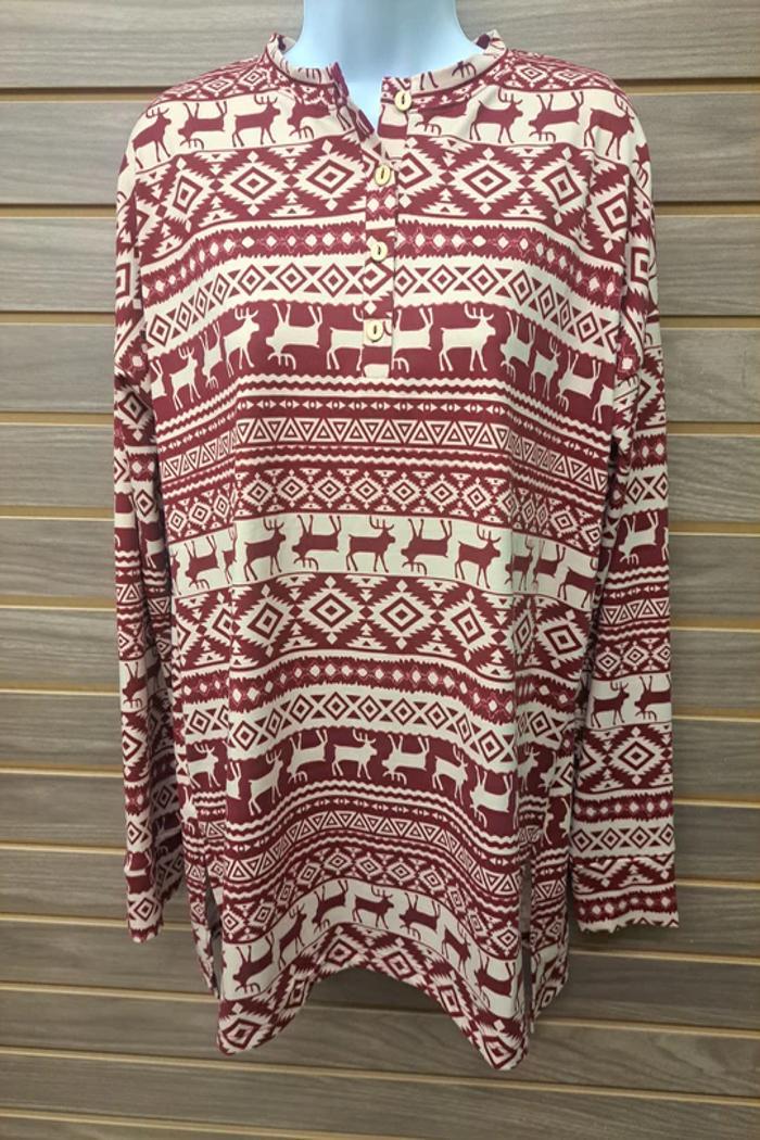 Reindeer Long Sleeve Button Top 2 Colors Product Image