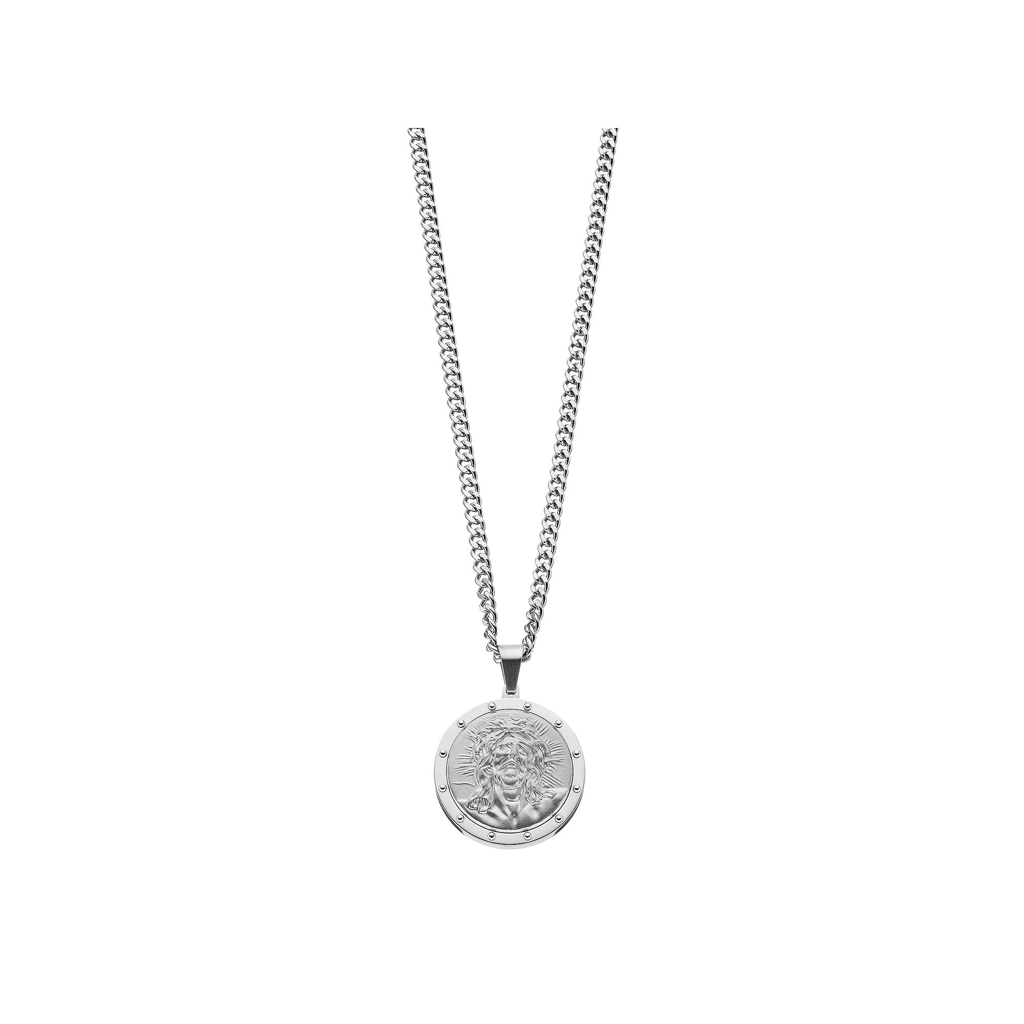 Men's Stainless Steel Jesus Medallion Pendant Necklace, Size: 24" Product Image