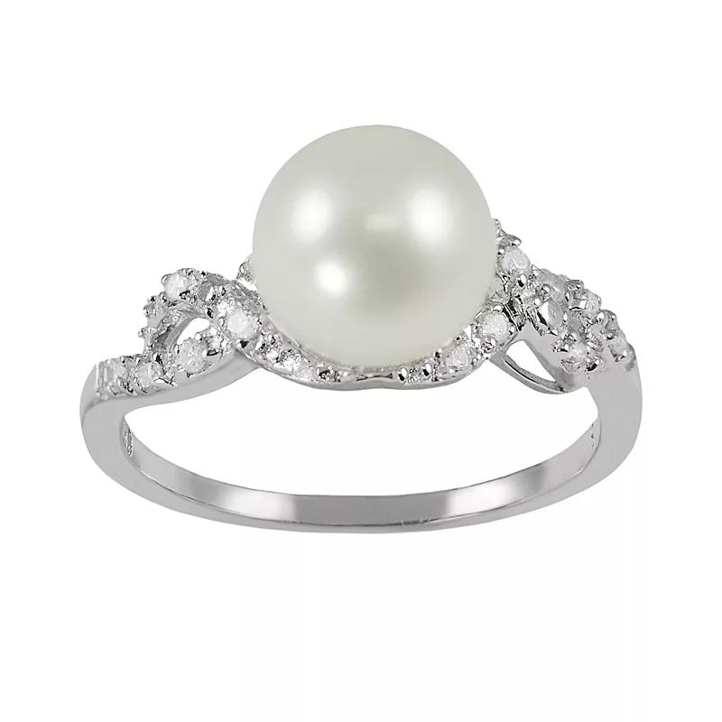 PearLustre by Imperial Sterling Silver 1/8-ct. T.W. Diamond and Freshwater Cultured Pearl Ring, Women's,  Product Image