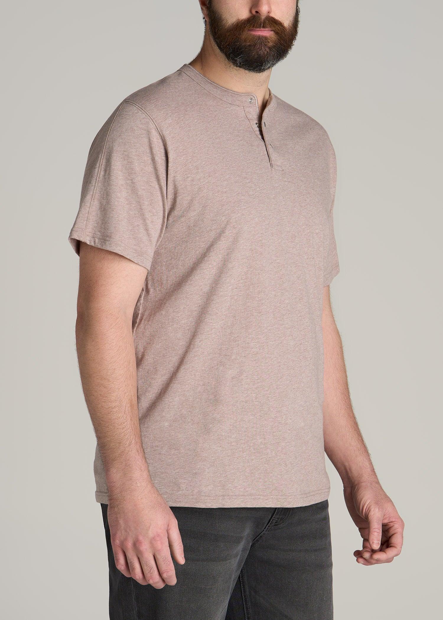 LJ&S REGULAR-FIT Jersey Henley Tee for Tall Men in Heathered Taupe Product Image