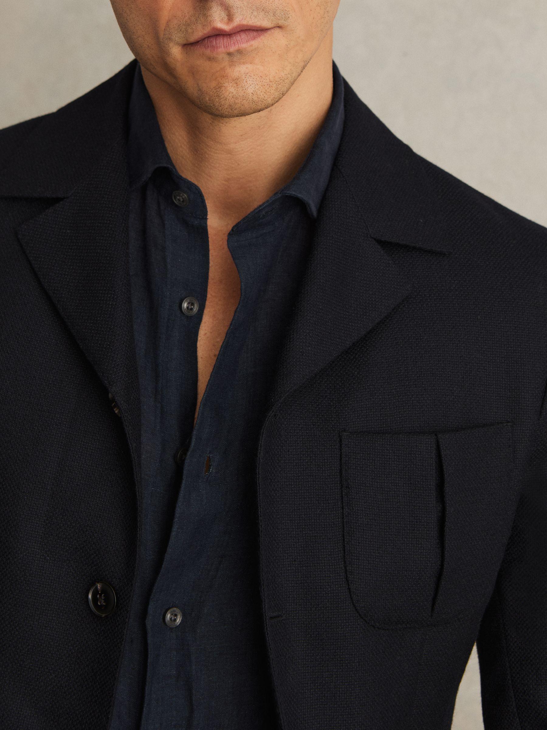 Wool-Blend Single-Breasted Blazer Slim-Fit in Navy Product Image