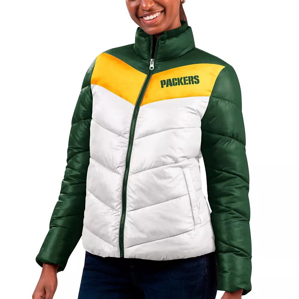 Women's G-III 4Her by Carl Banks  White/Green Green Bay Packers New Star Quilted Full-Zip Jacket, Size: Medium Product Image