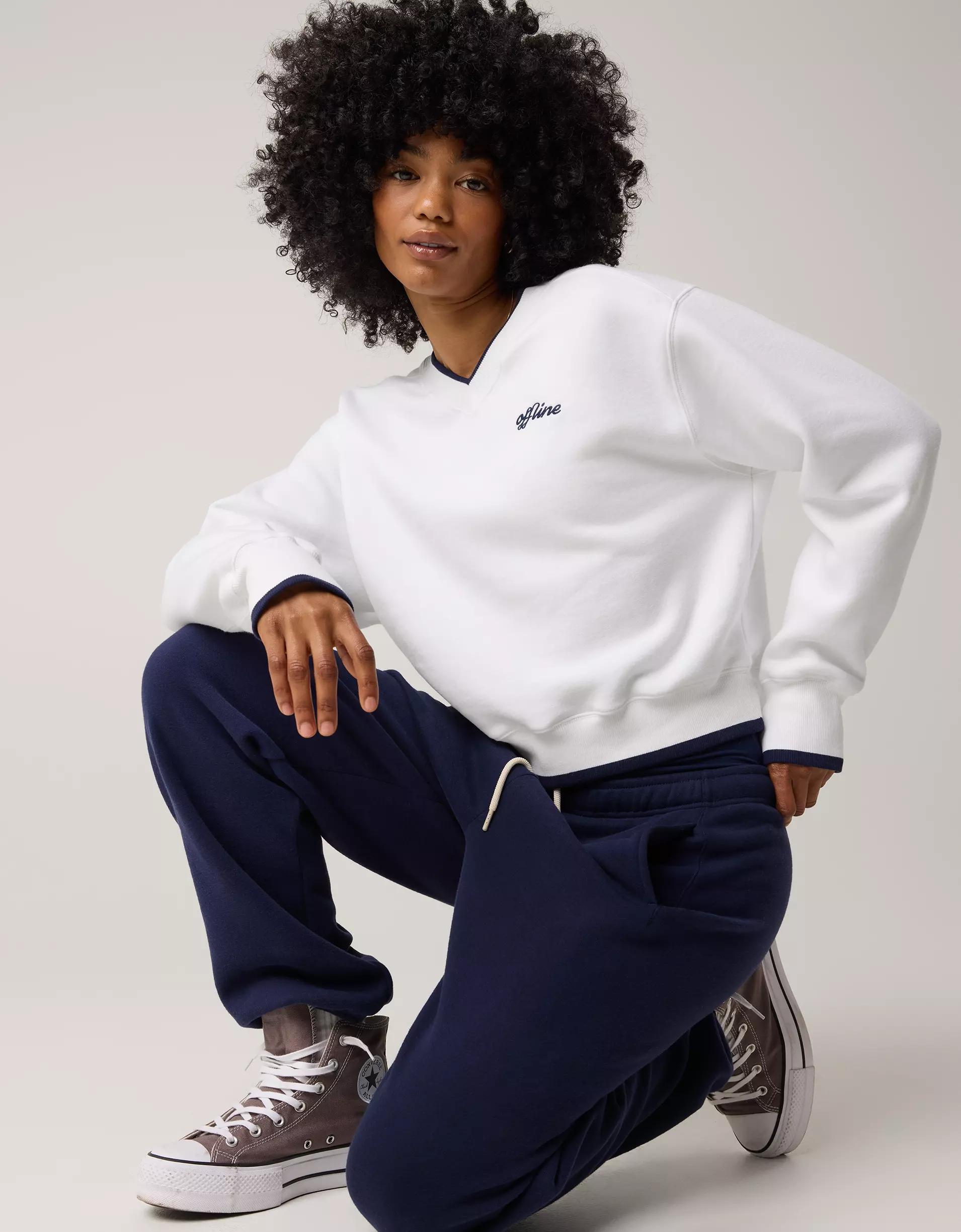 OFFLINE By Aerie Cloud Fleece V-Neck Crew Sweatshirt Product Image