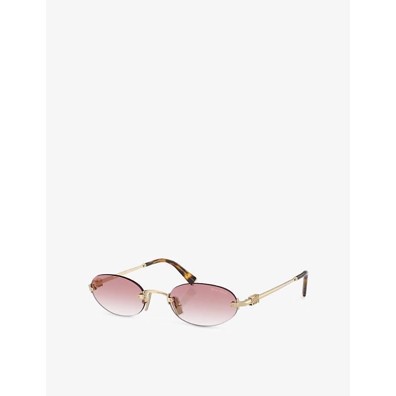 MIU MIU Womens Gold Mu A52s Oval-frame Metal Sunglasses In Gray Product Image