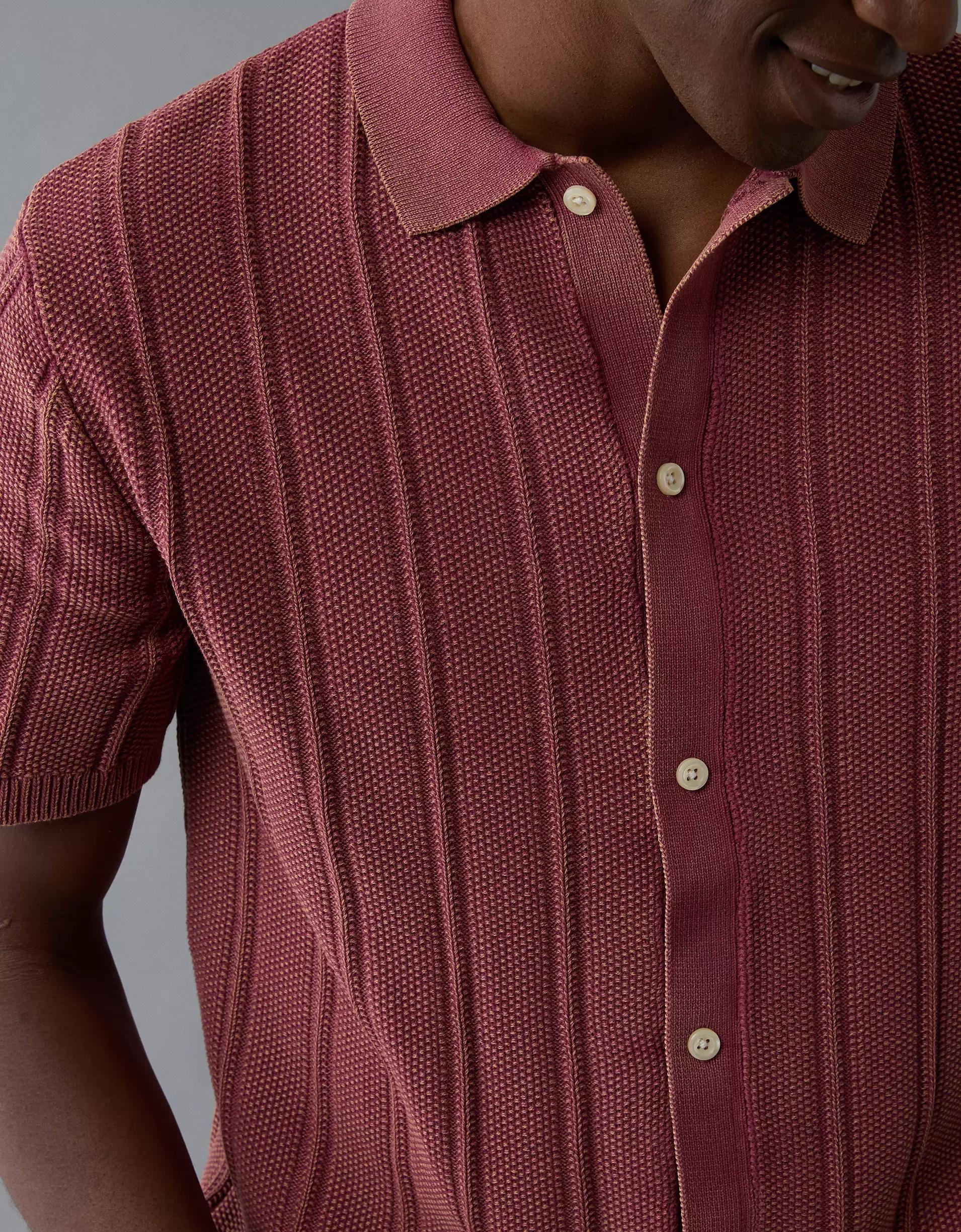 AE Weekend Washed Button-Up Sweater Polo Shirt Product Image