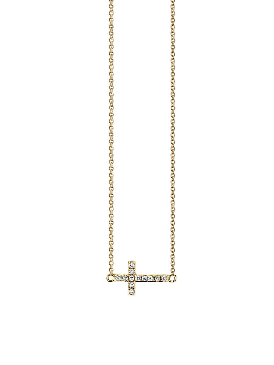 Womens 14K Yellow Gold & .06 TCW Diamond Cross Necklace Product Image