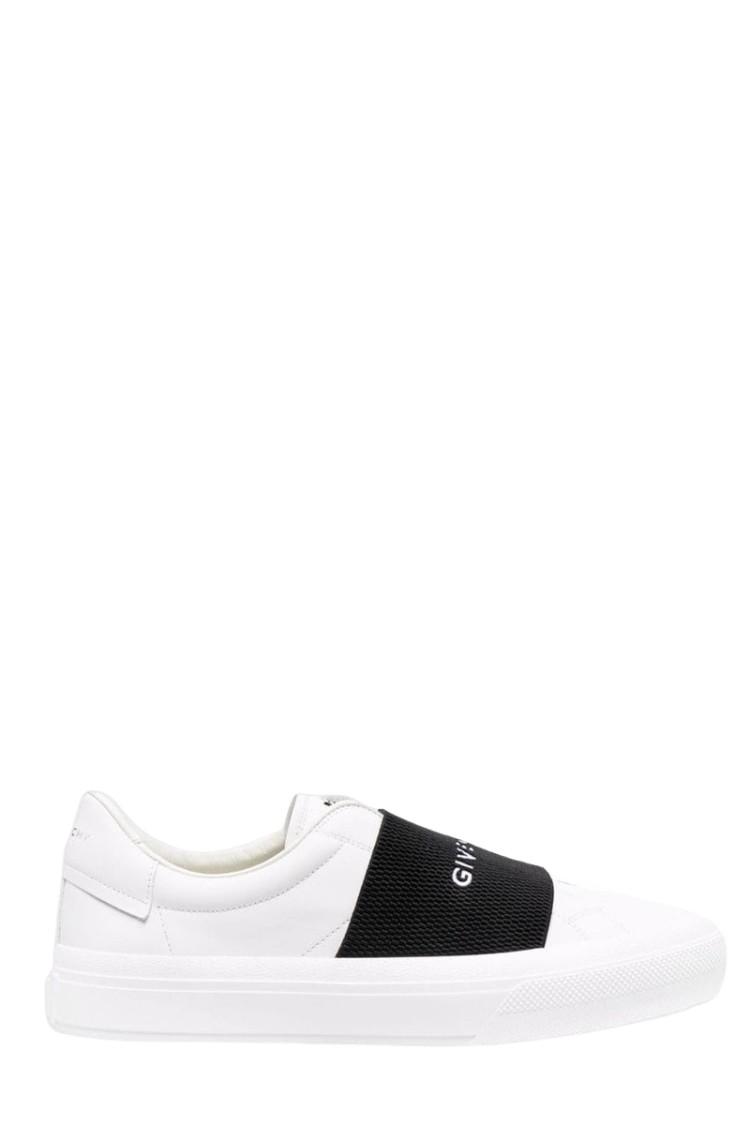 GIVENCHY Logo-embroidered Slip-on Leather Sneakers In White Black Product Image