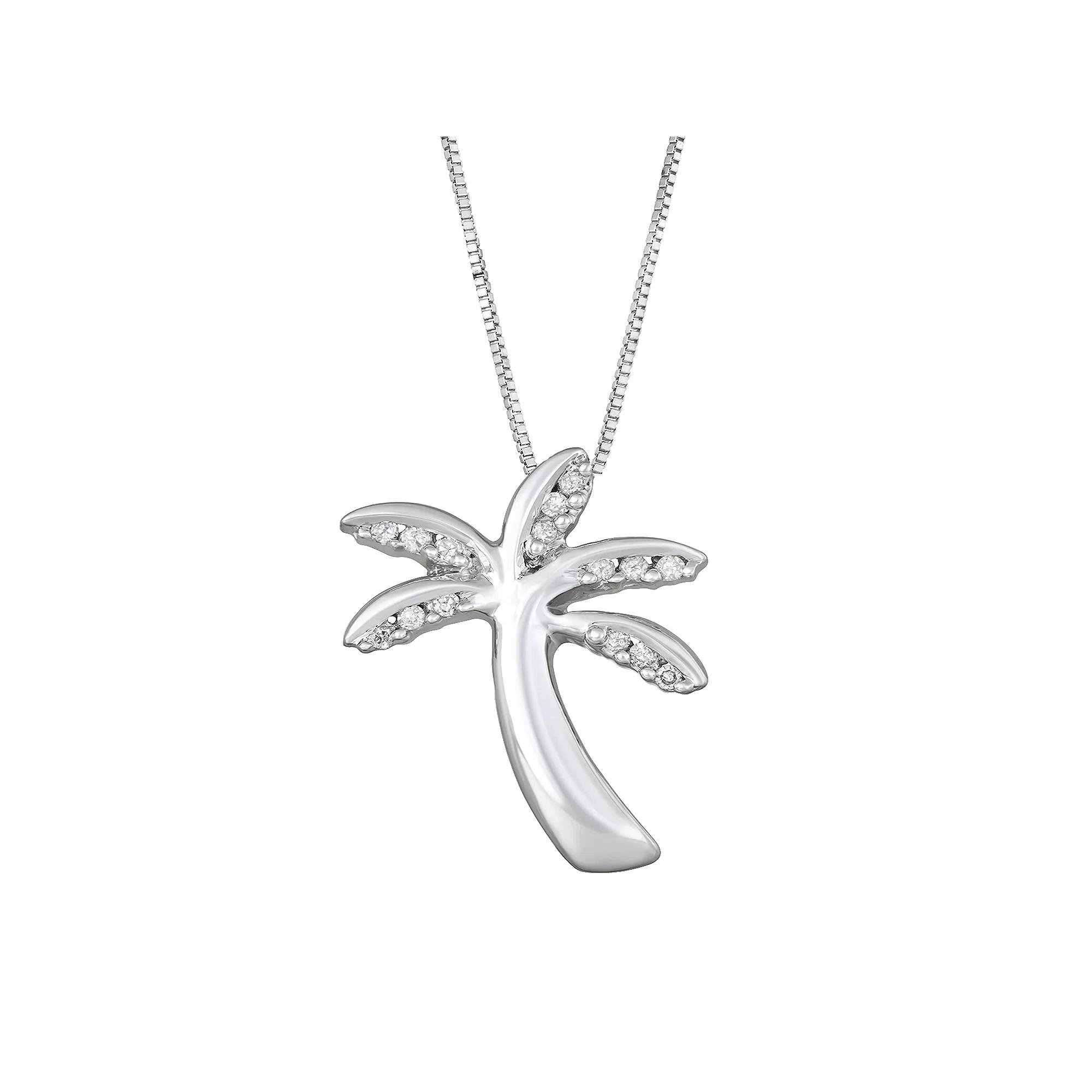 Sterling Silver Diamond Accent Palm Tree Pendant Necklace, Women's, Size: 18" Product Image