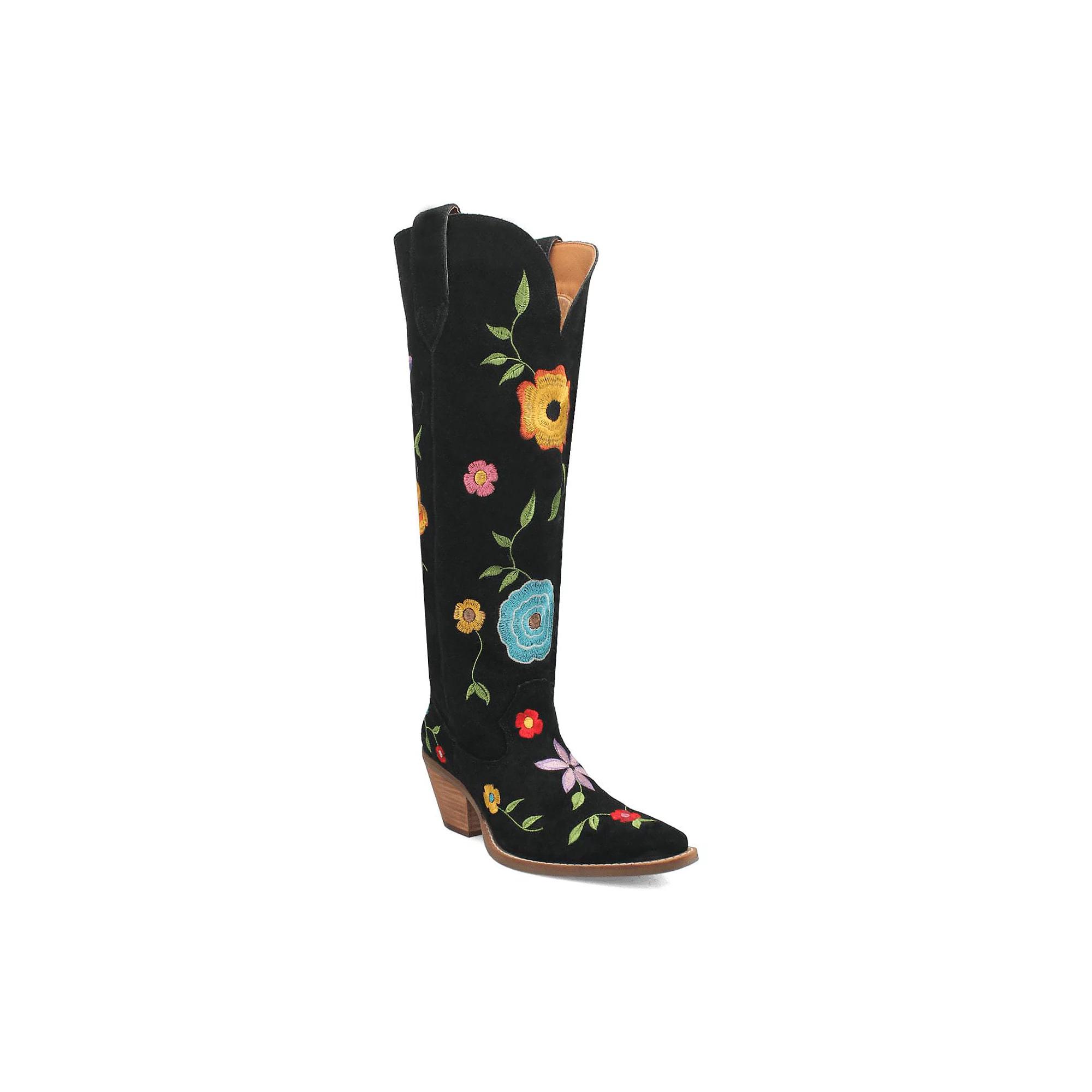 Dingo Flower Power Women's Suede Boots, Size: 7.5, Black Product Image