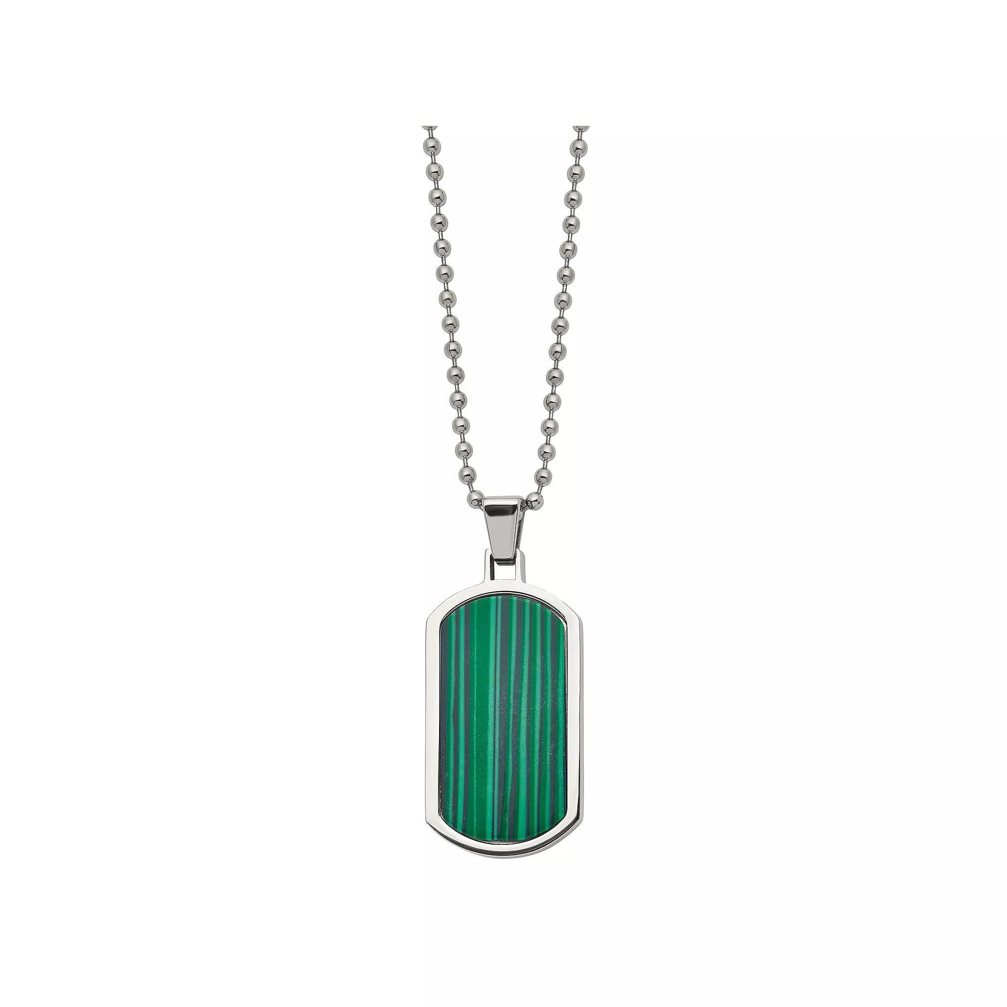 Men's Stainless Steel Malachite Inlay Dog Tag Necklace,  Product Image