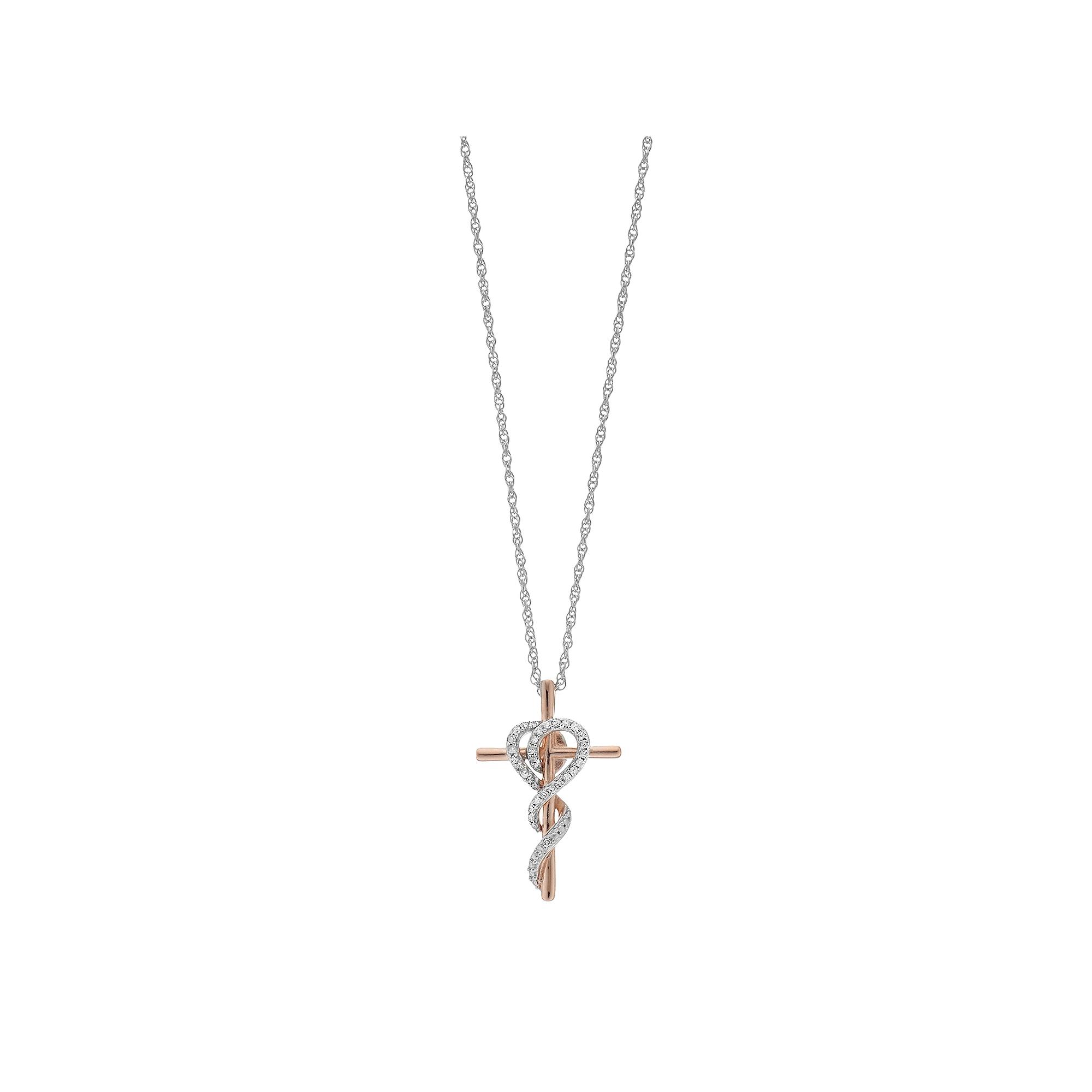 14k Rose Gold Over Silver Two Tone 1/10 Carat T.W. Diamond Cross Pendant, Women's, Size: 18" Product Image