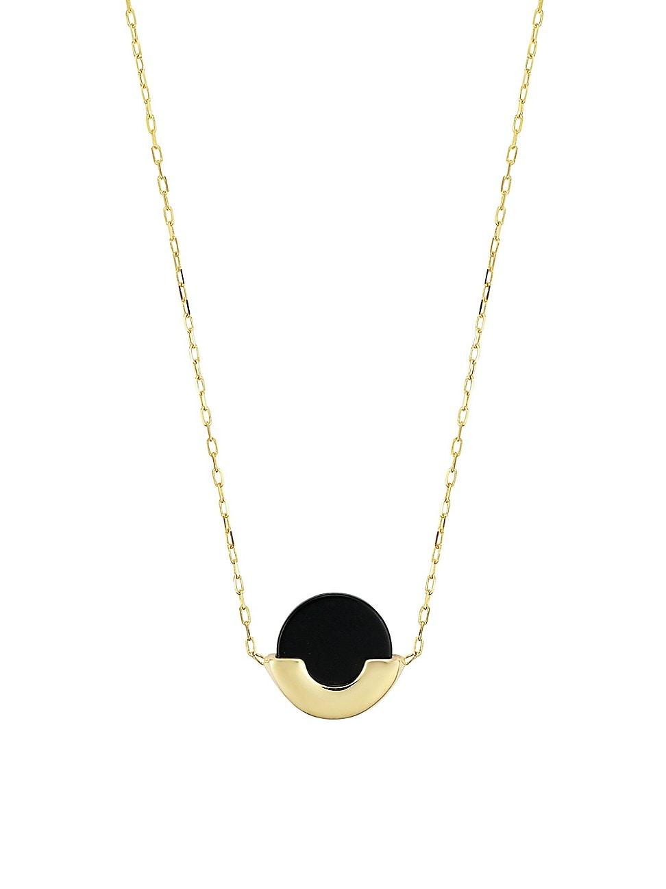 Womens 14K Yellow Solid Gold Black Onyx Stone Purse Pendant Necklace Product Image