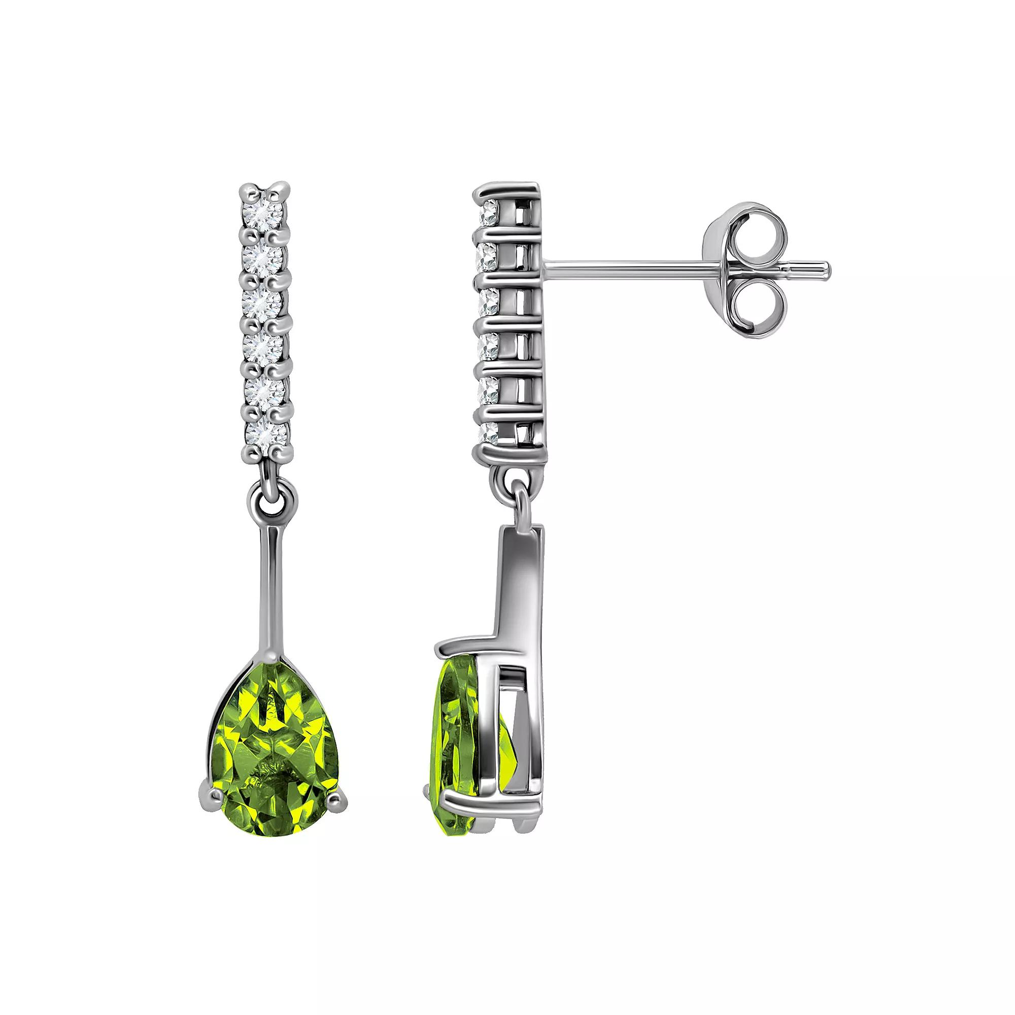 Aleure Precioso Sterling Silver Gemstone & White Topaz Drop Earrings, Women's, Silver Tone Green Product Image