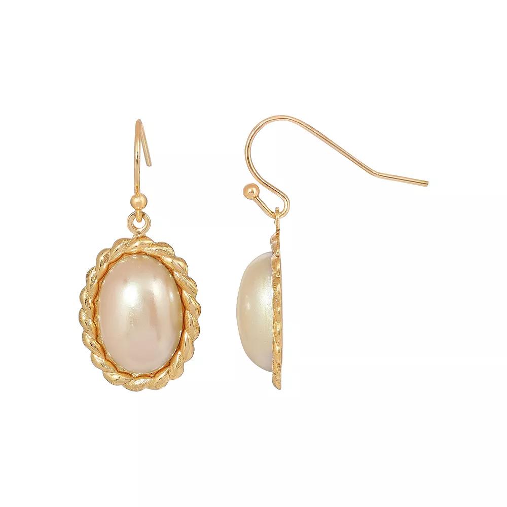 1928 Gold Tone Simulated Pearl Oval Drop Earrings, Womens, White Product Image