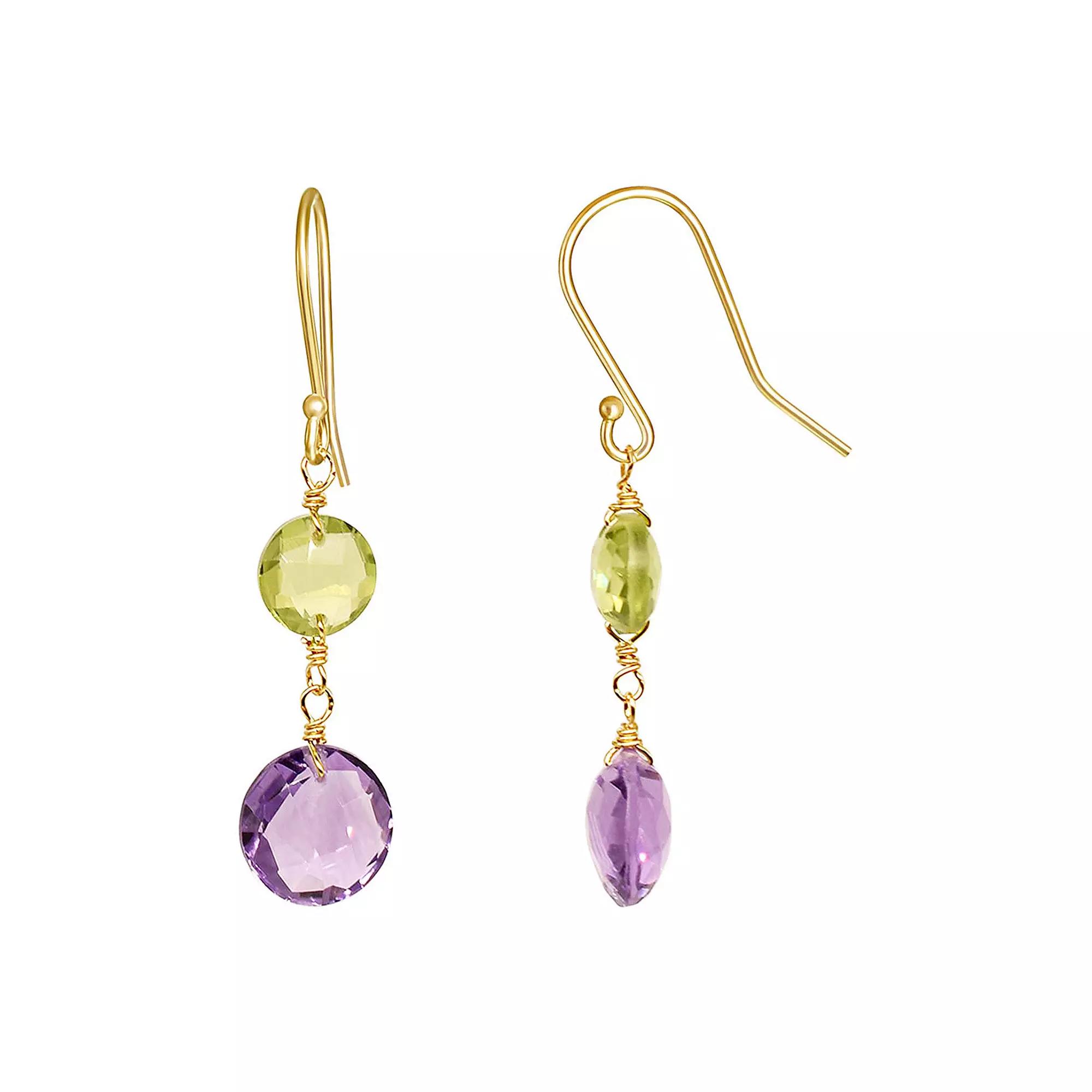 Jewelmak 14k Gold Peridot & Amethyst Coin Drop Earrings, Women's Product Image