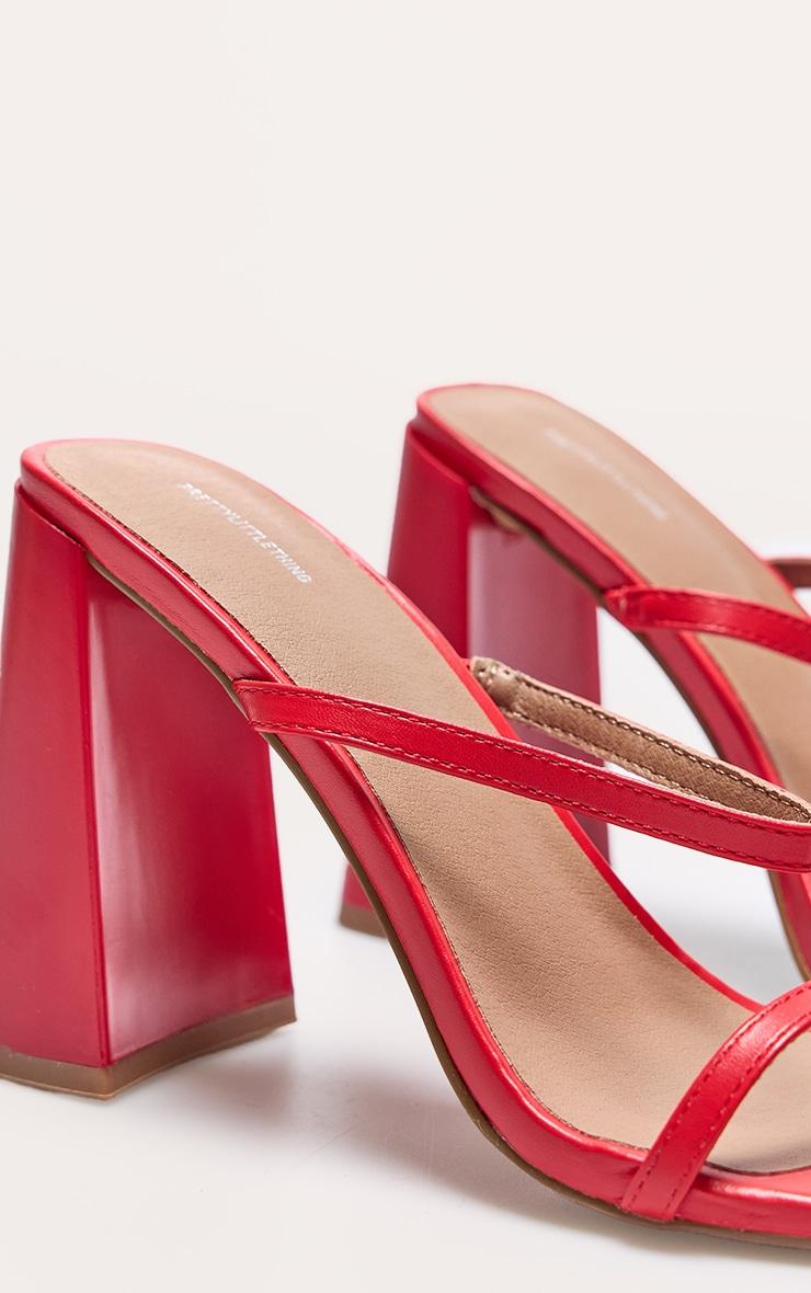 Red Pu Square Toe Double Strap High Block Heel Mules Product Image