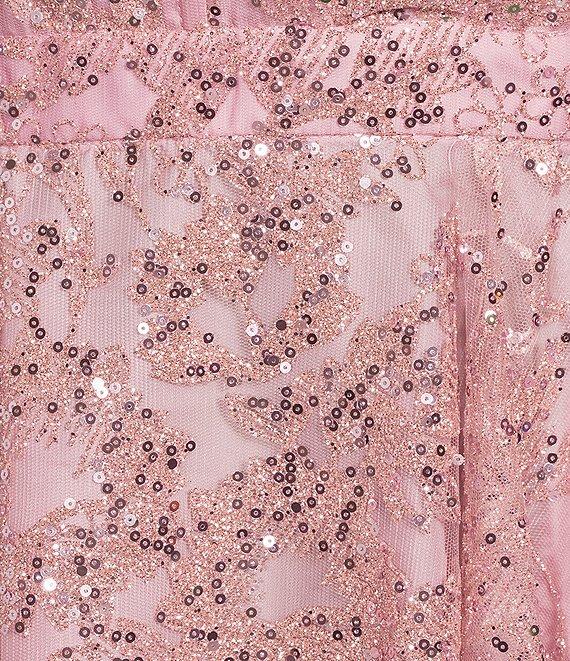 Blondie Nites Glitter Scoop Neck Lace-Up Tie Back Fit-And-Flare Dress Product Image