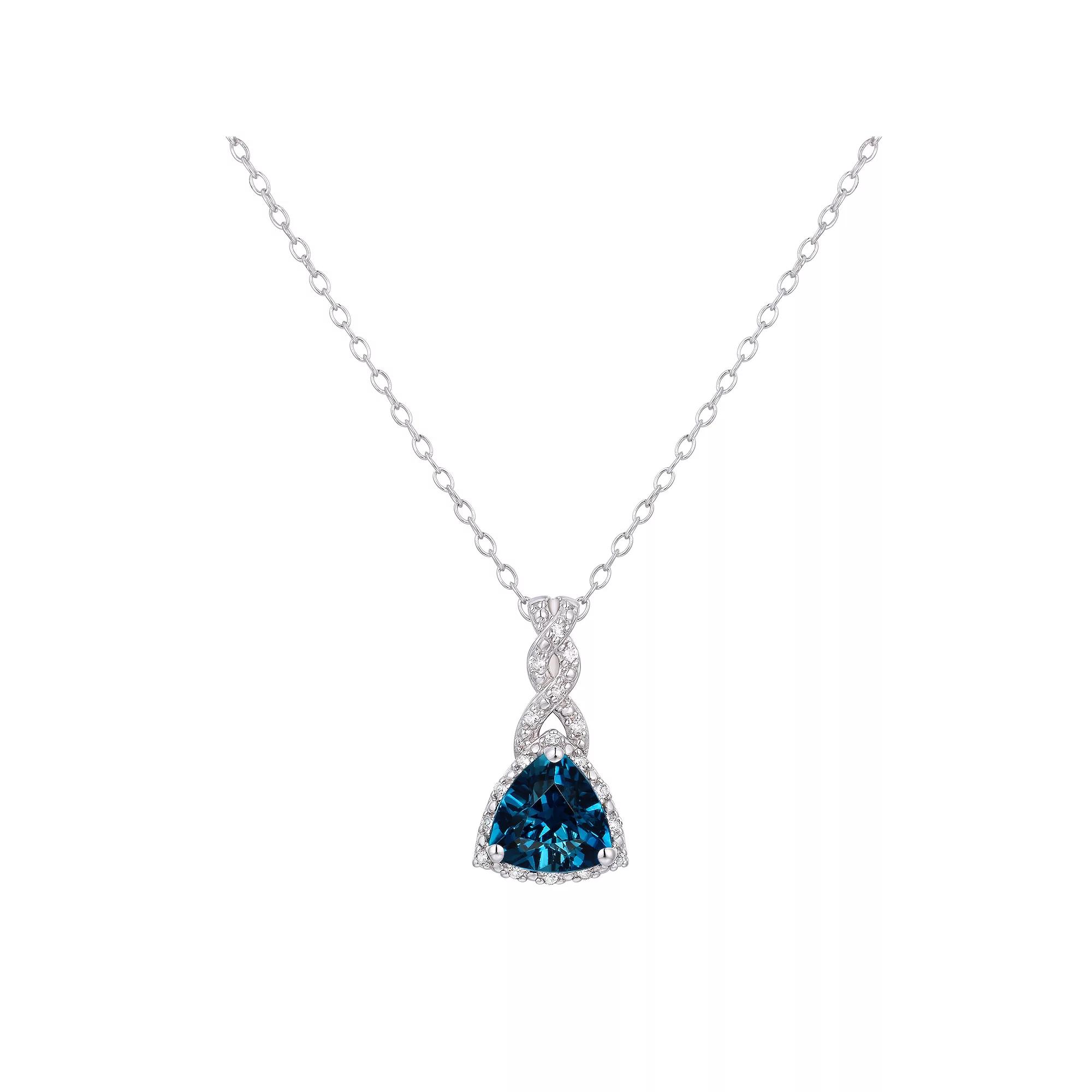 Rhodium Over Sterling Silver London Blue Topaz With White Topaz Accents Pendant Necklace, Women's, Size: 18" Product Image