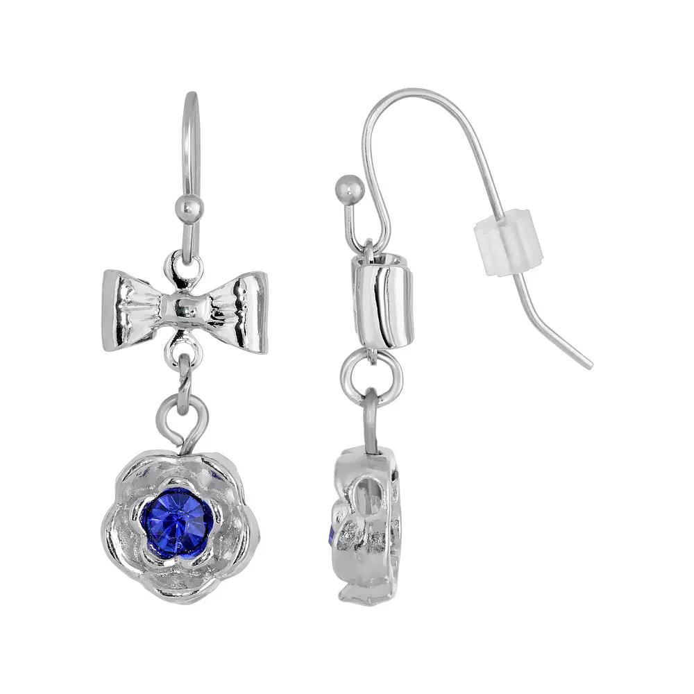 1928 Silver Tone Blue Simulated Crystal Floral Drop Earrings, Women's Product Image