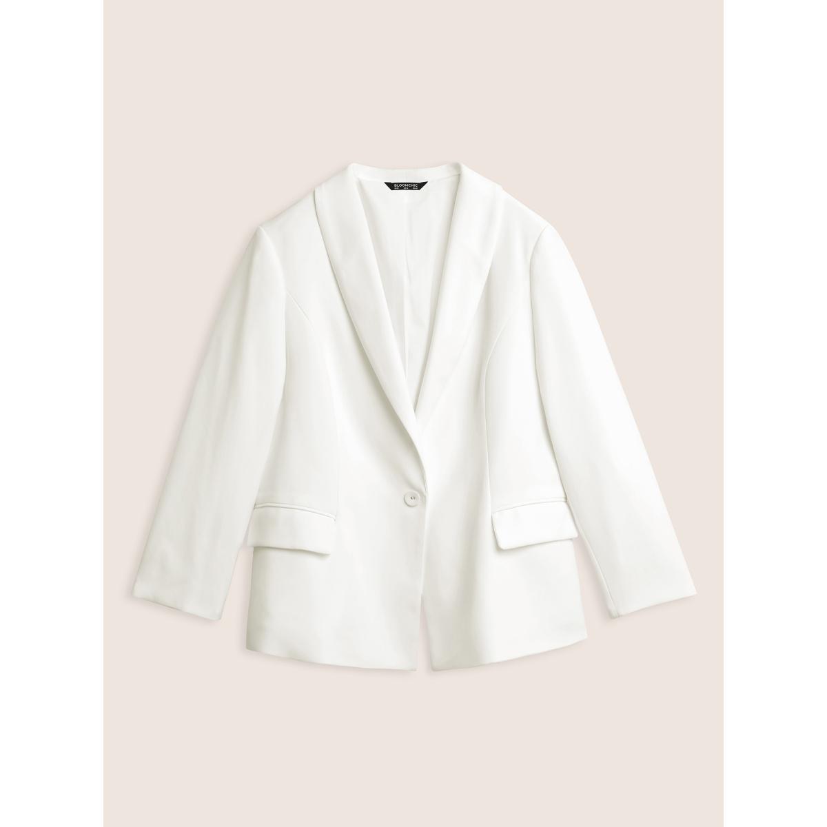 Plus Size Plain Suit Collar Pocket Blazer White Women Work Plain Non Sleeve Long Sleeve Suit Collar 22-24/3X Open pocket with flap Workwear Essentials Blazers BloomChic Product Image
