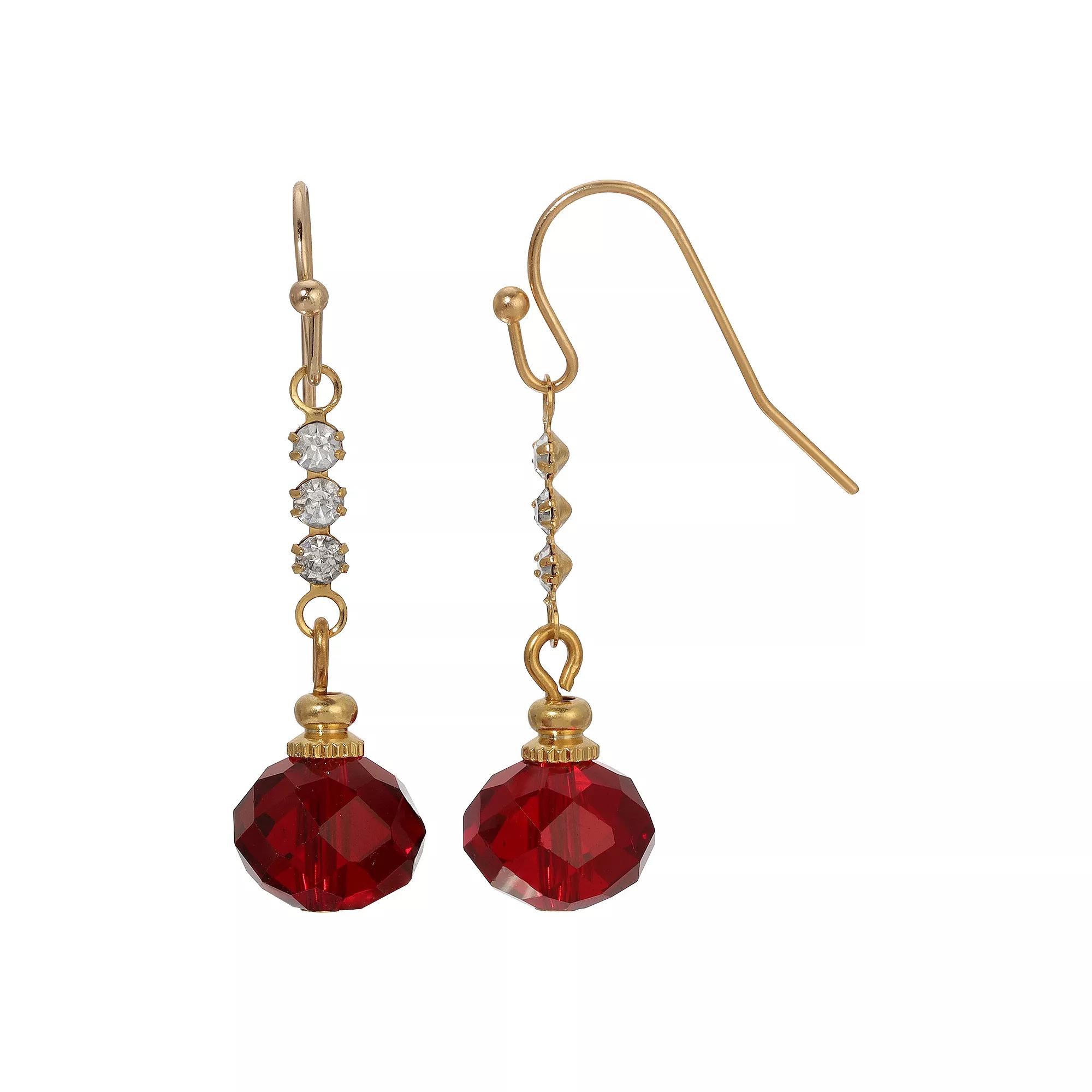 1928 Gold Tone Crystal Linear Drop Earrings, Women's, Red Product Image