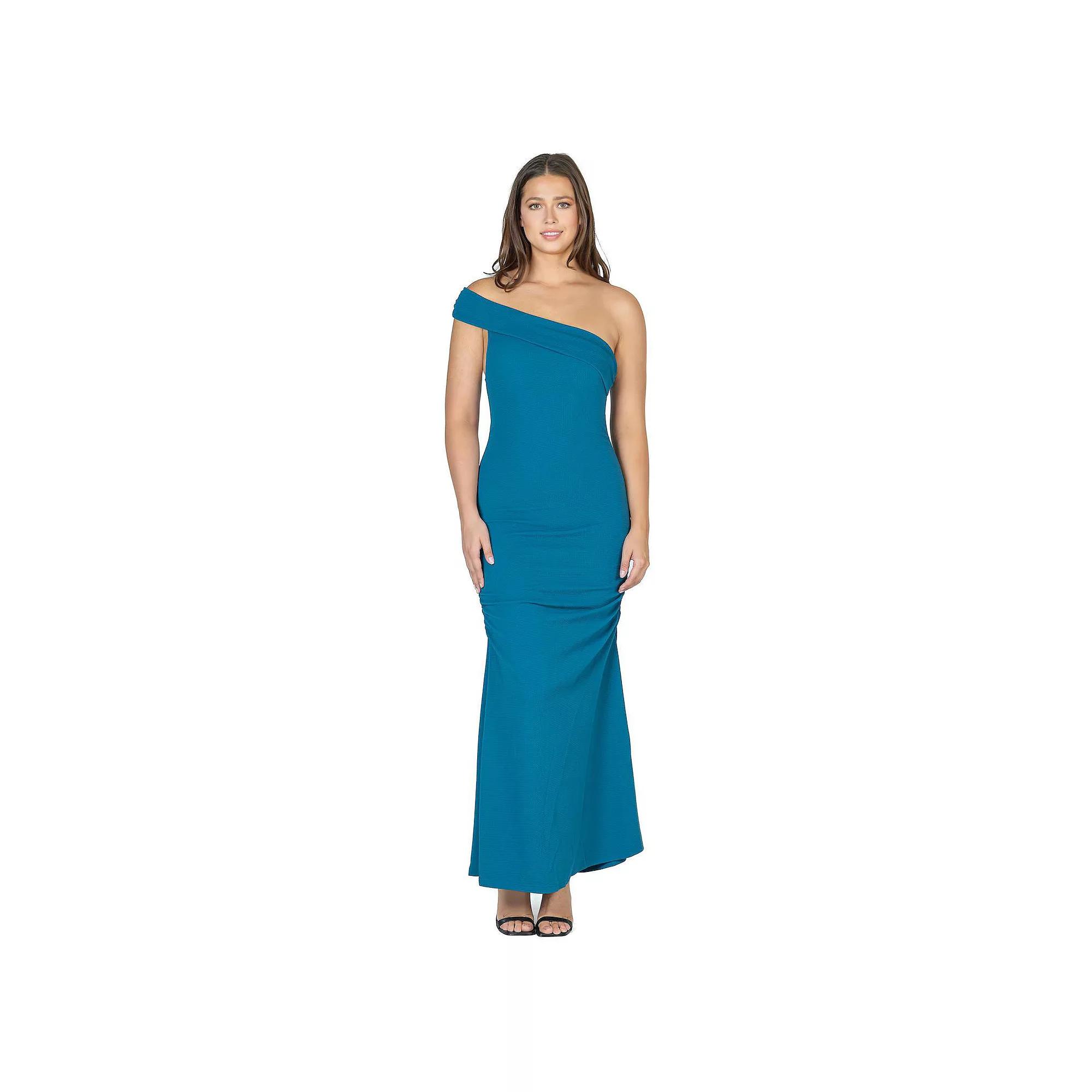 Women's 24Seven Comfort Apparel One-Shoulder Ruched Mermaid Maxi Dress,  Product Image