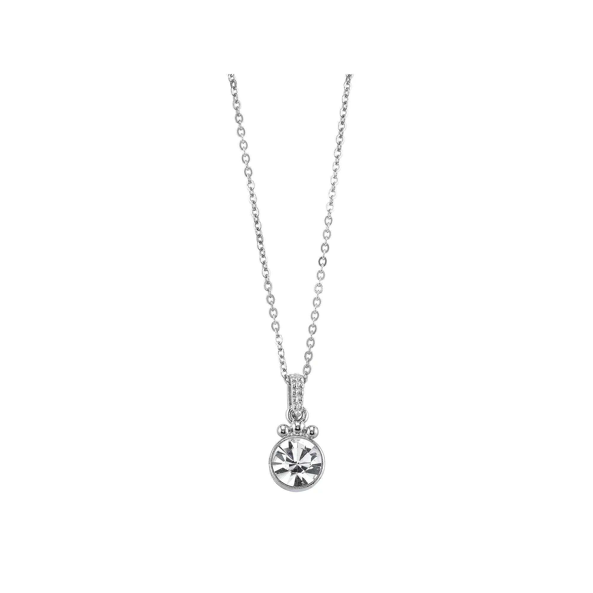 1928 Crystal Round Pendant Necklace, Womens Silver Tone Product Image