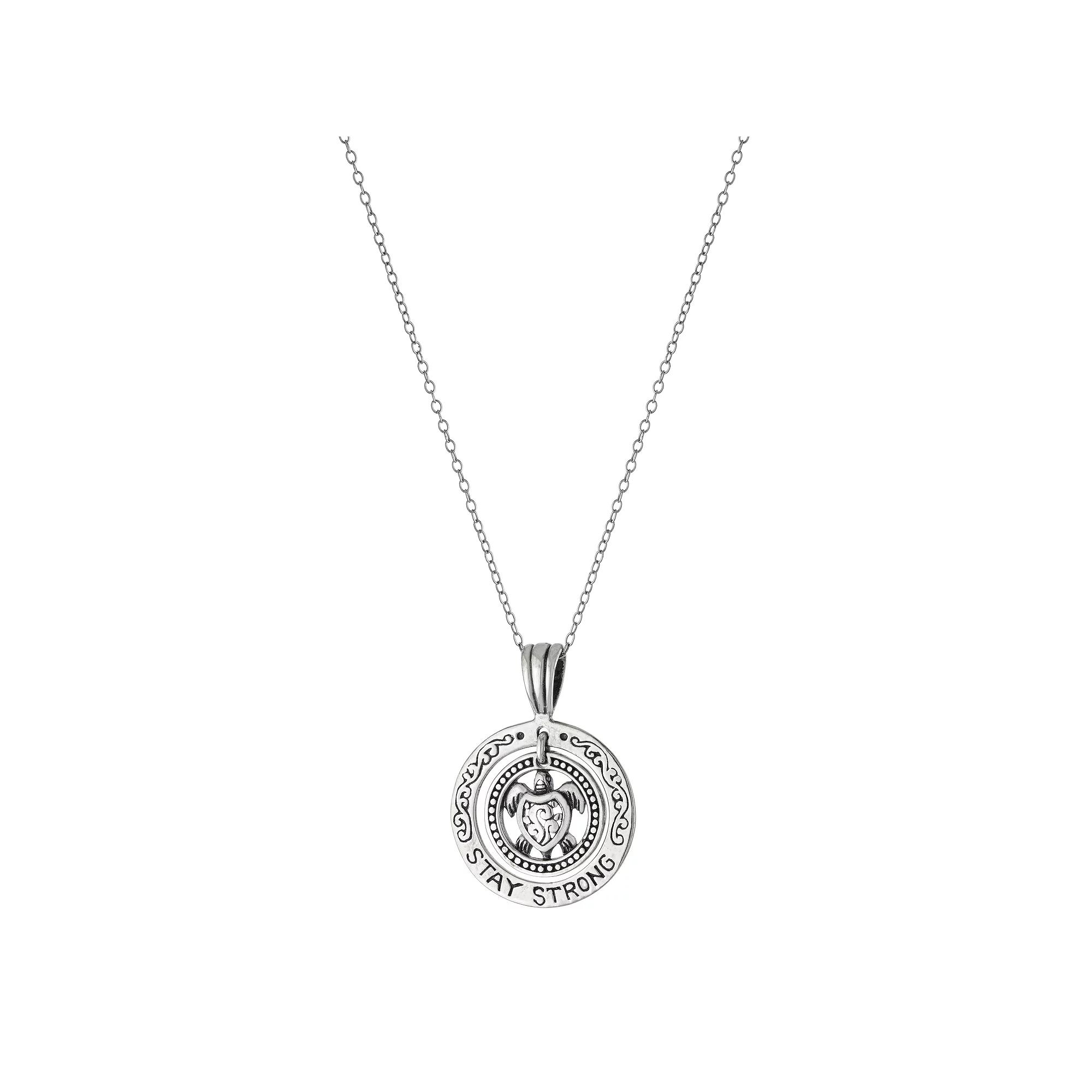 Athra NJ Inc Sterling Silver "Stay Strong" Turtle Pendant Necklace, Women's, Size: 18" Product Image
