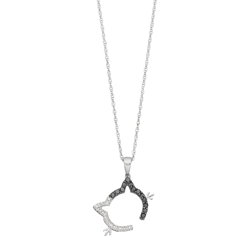 Sterling Silver 1/4 Carat T.W. White & Black Diamond Cat Necklace, Women's, Size: 18" Product Image