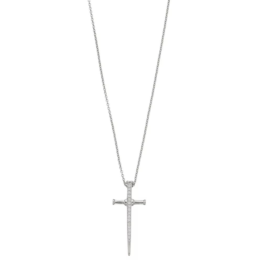 Men's Sterling Silver 1/10 Carat T.W. Diamond Cross Pendant Necklace, Size: 18" Product Image