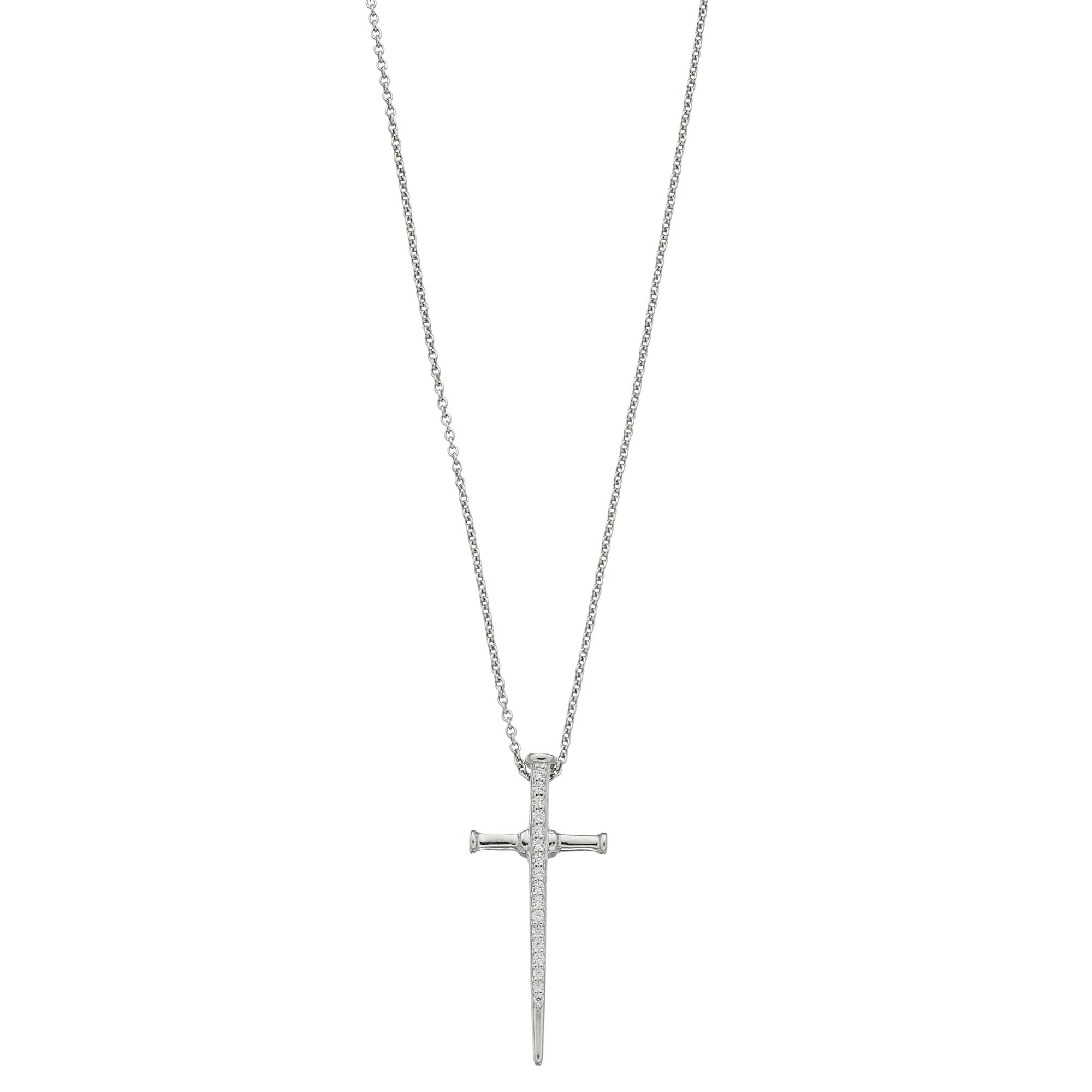 Men's Sterling Silver 1/10 Carat T.W. Diamond Cross Pendant Necklace, Size: 18" Product Image