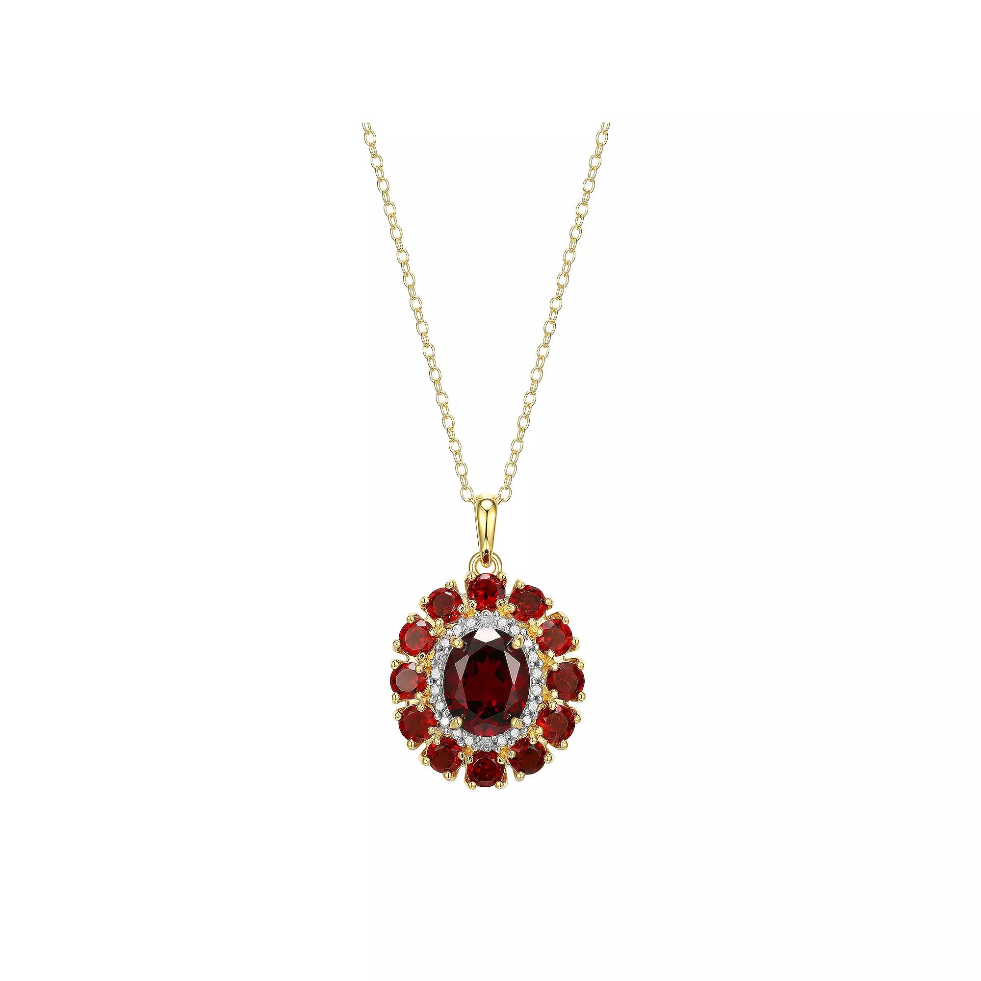 18K Gold Over Silver Genuine Garnet and Diamond Accent Pendant, Women's, Size: 18", Gold Tone Product Image