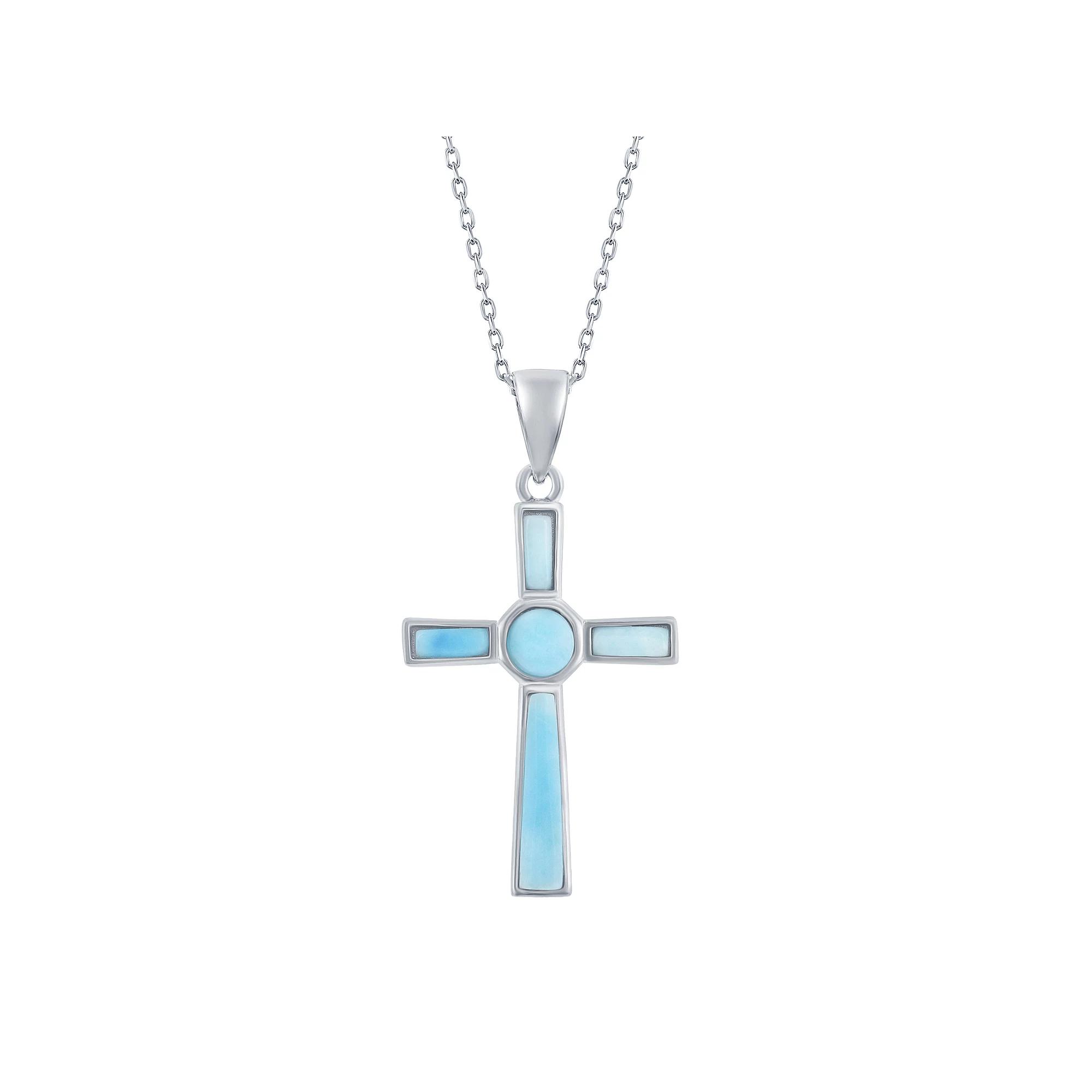 Sterling Silver Larimar Cross Pendant Necklace, Women's, Size: 18" Product Image