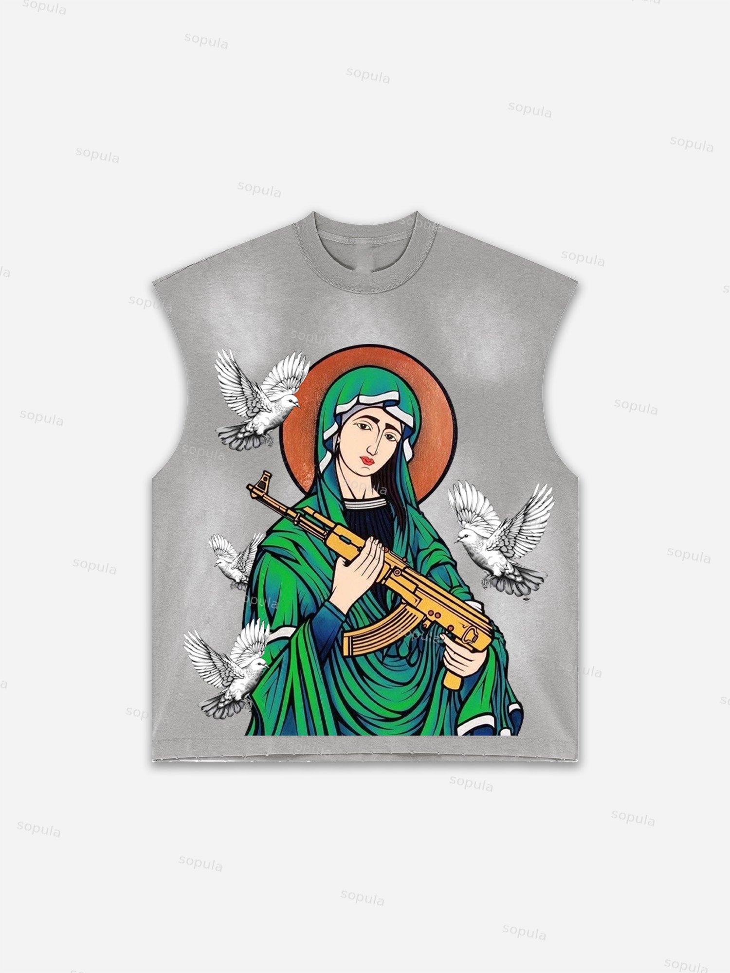 Street Abstract Portrait Print Distressed Tank Top Product Image