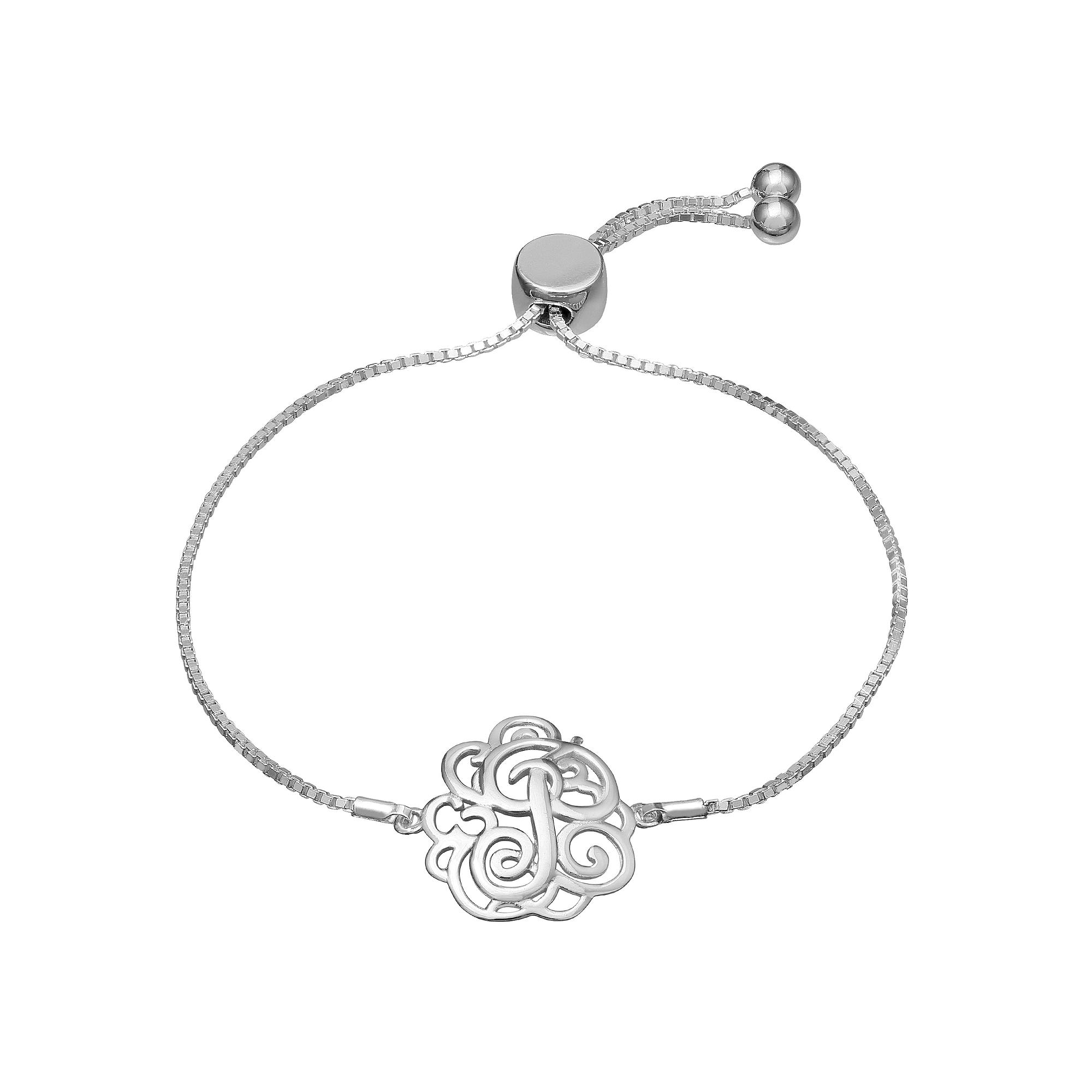 PRIMROSE Sterling Silver Monogram Initial Adjustable Bracelet, Women's, Sterling F Product Image